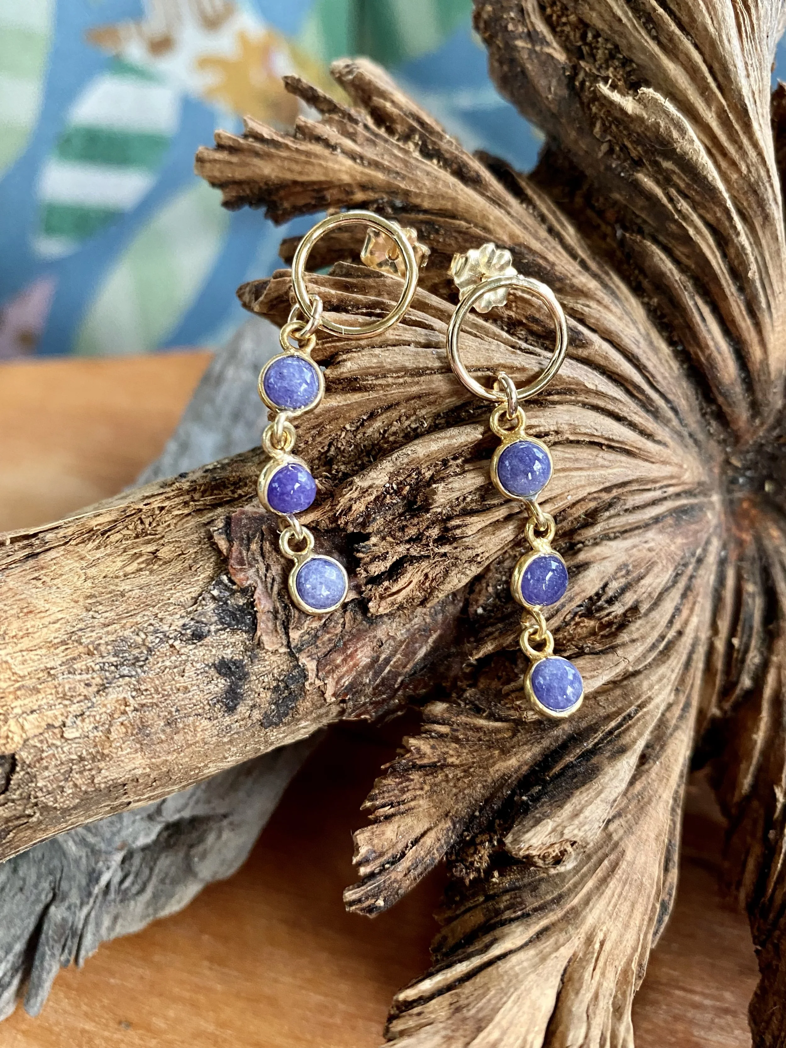 Blue Chalcedony Dangles on Gold Filled Posts