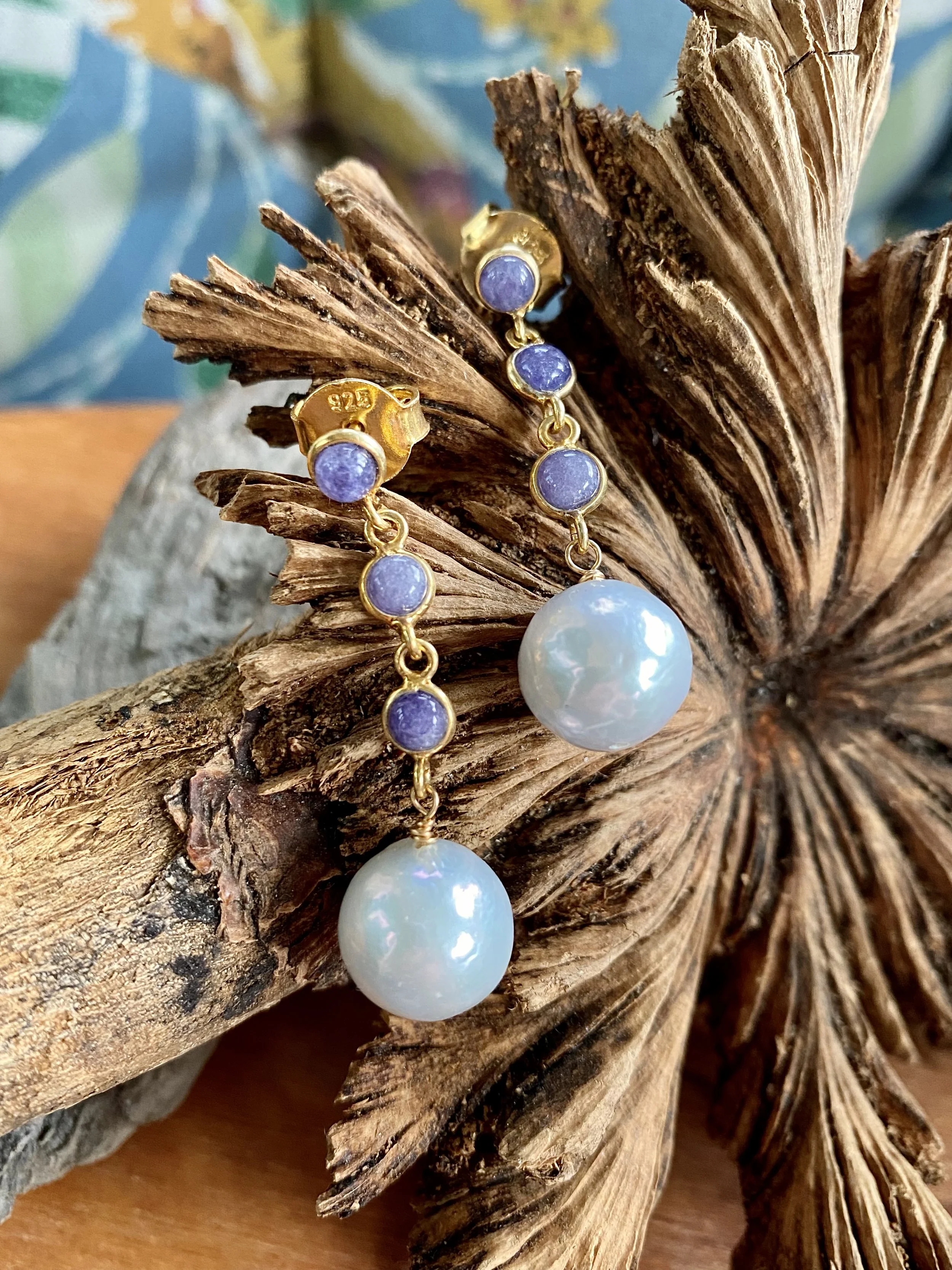 Edison Pearls on Blue Chalcedony Earrings
