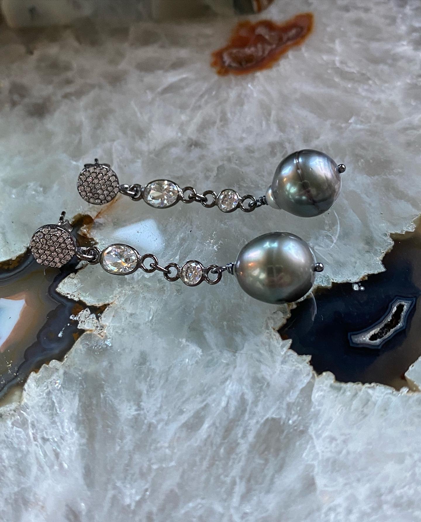 Tahitian Pearls on Oxidized Silver and CZ chain