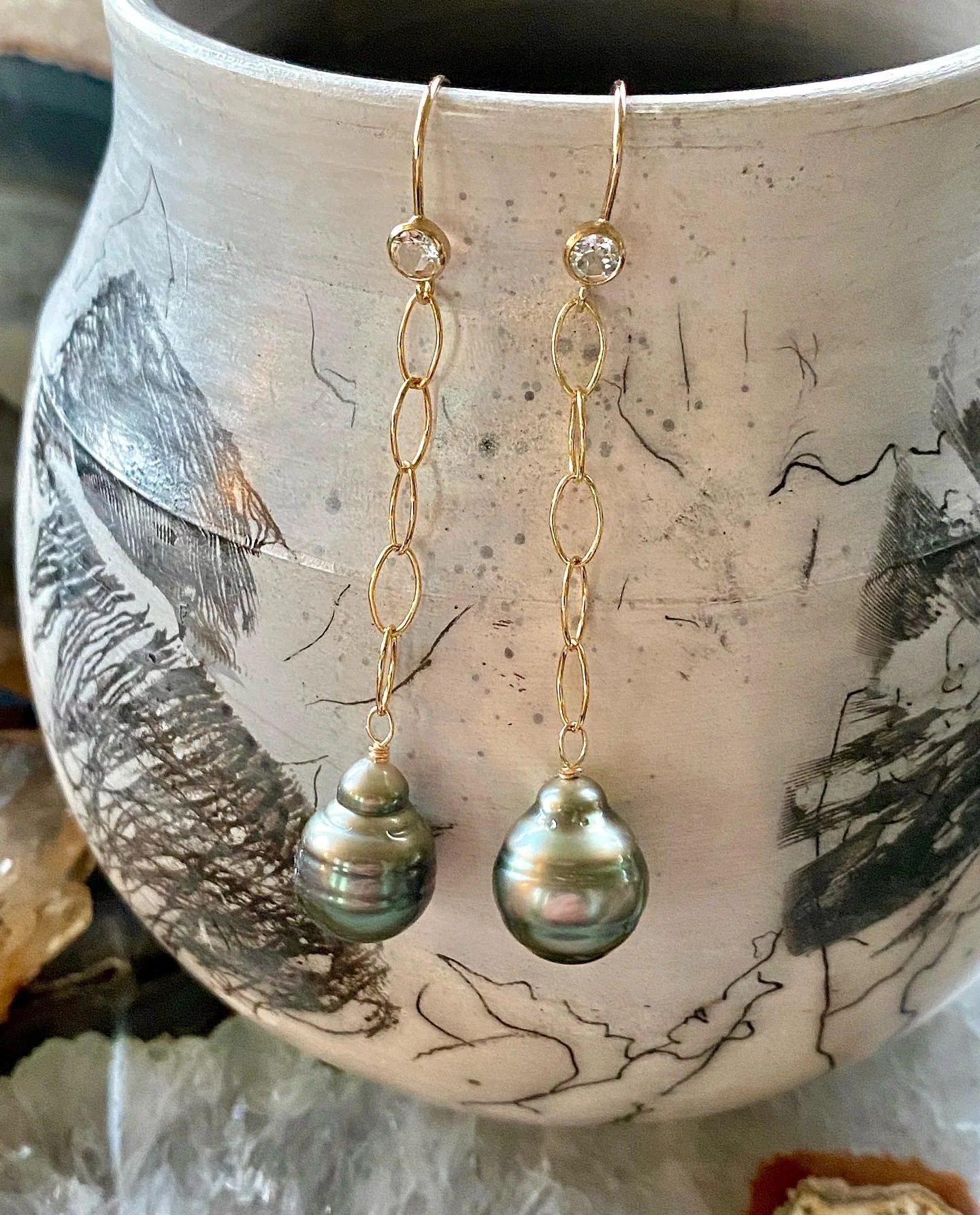 Tahitian Pearls on Gold Chain with White Topaz