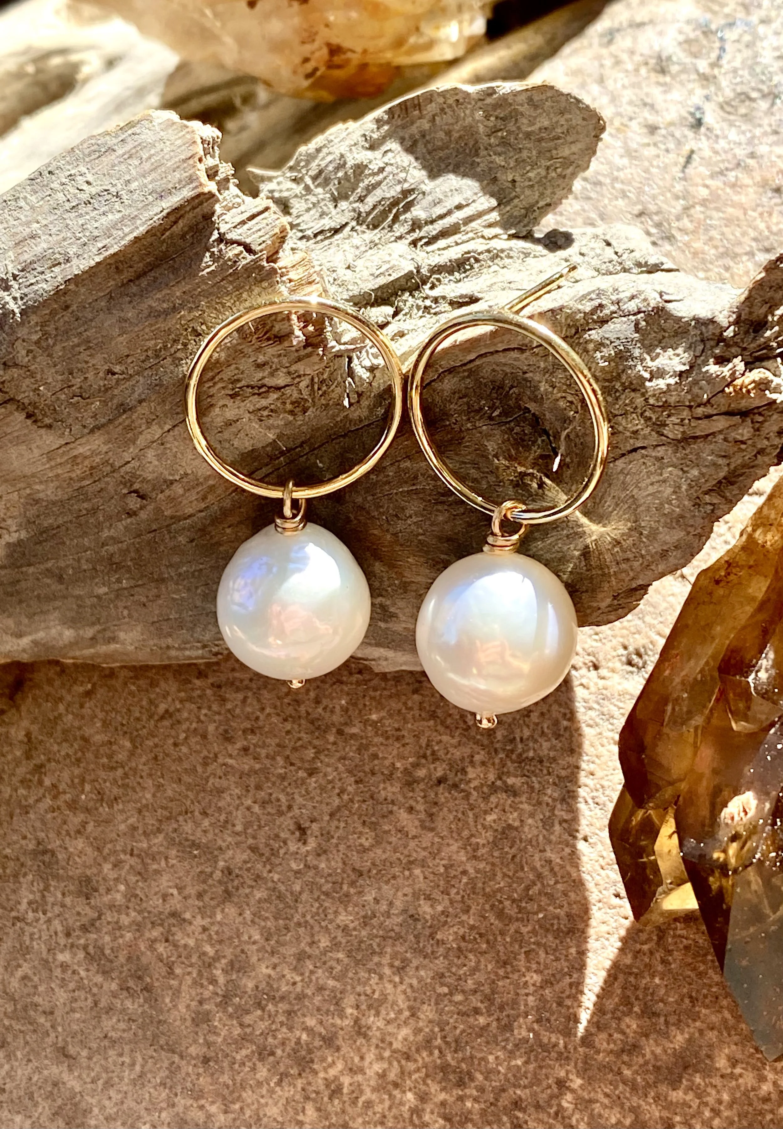 Edison Pearls on Gold Hoop Posts