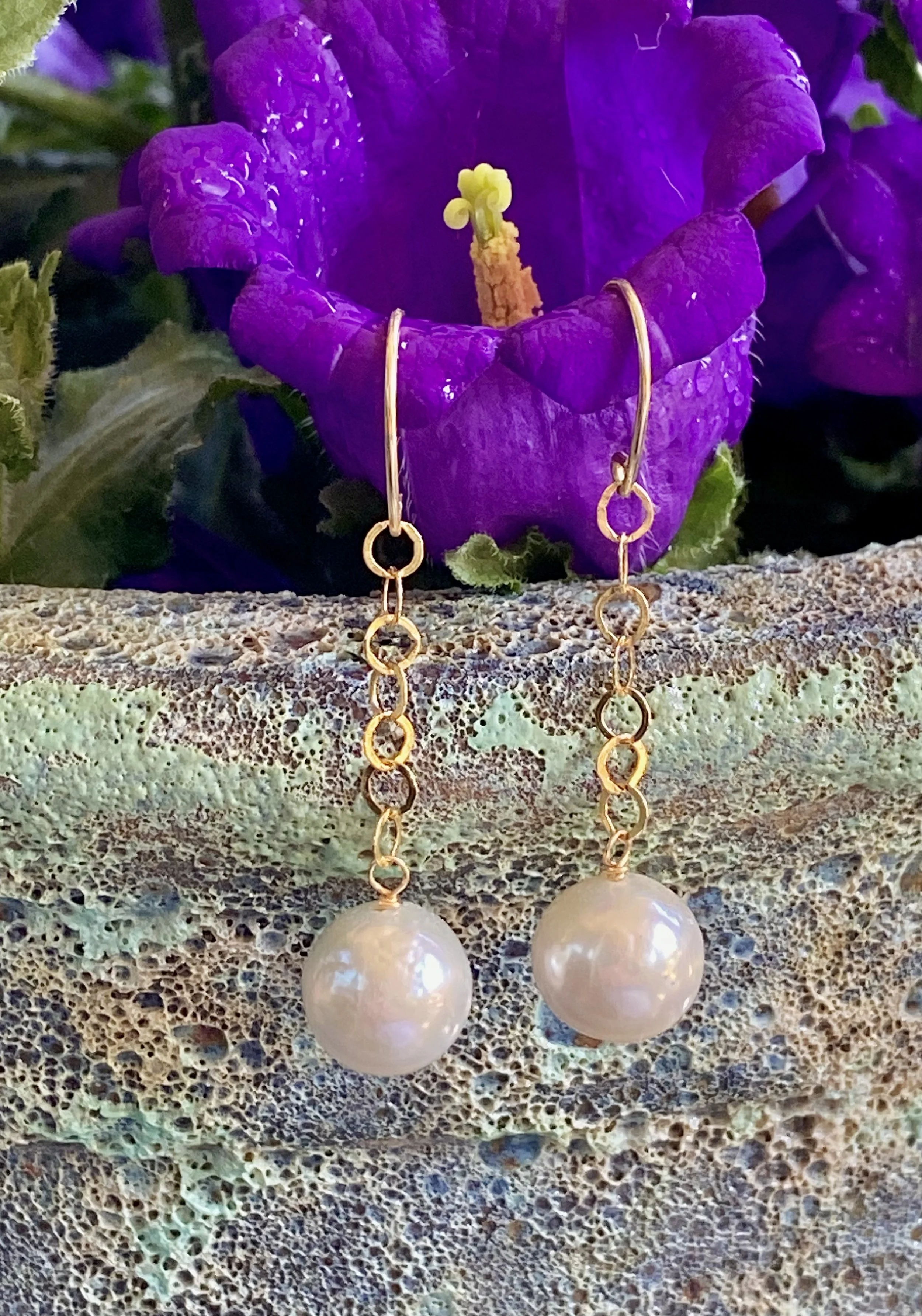 Edison Pearl Earrings on Gold Circle Chain