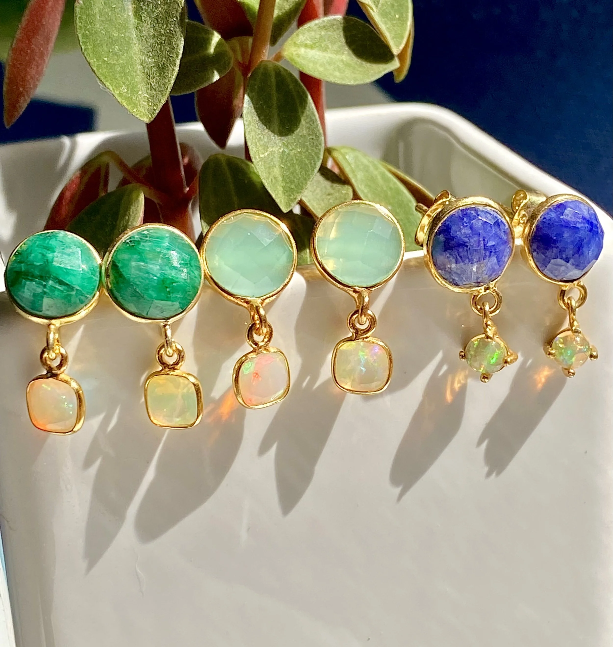 Rustic Emeralds and Ethiopian Opal Posts