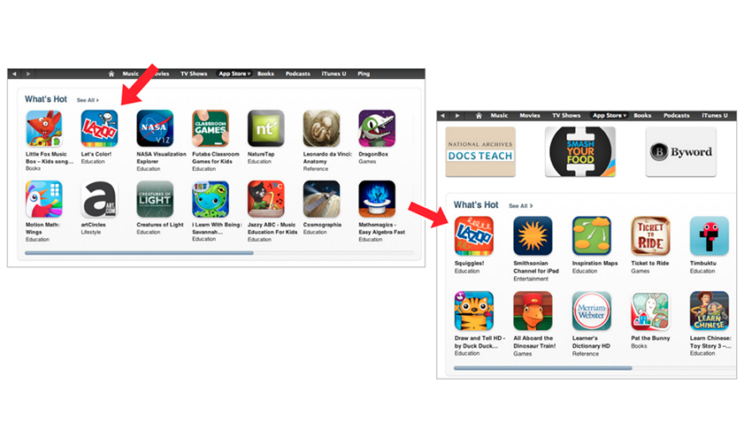  Our first two apps quickly vaulted to the top twenty on US education charts, often beating out the big brands. 