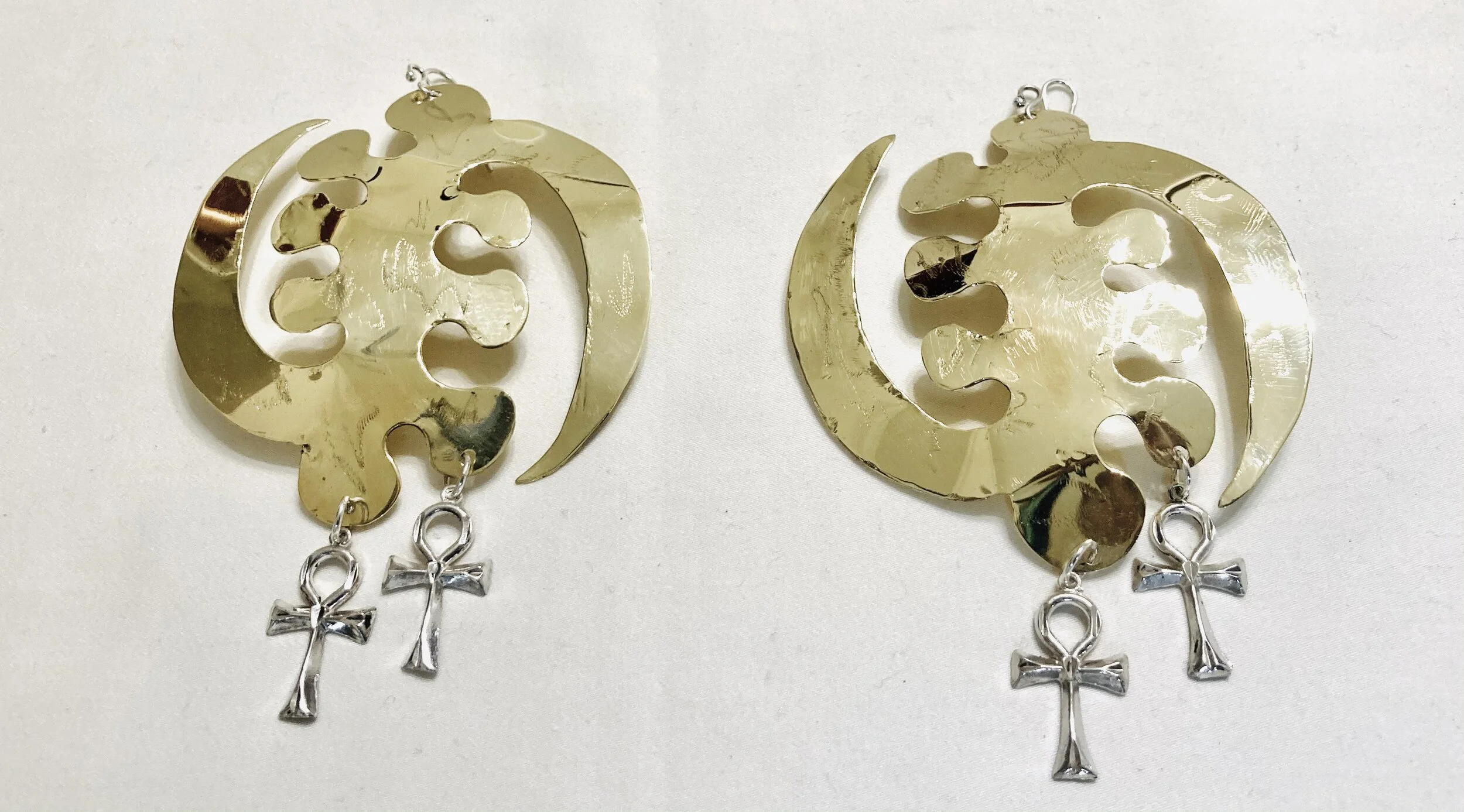 703-Brass Gye Nyame Earrings with Ankh-   Number 703.JPG