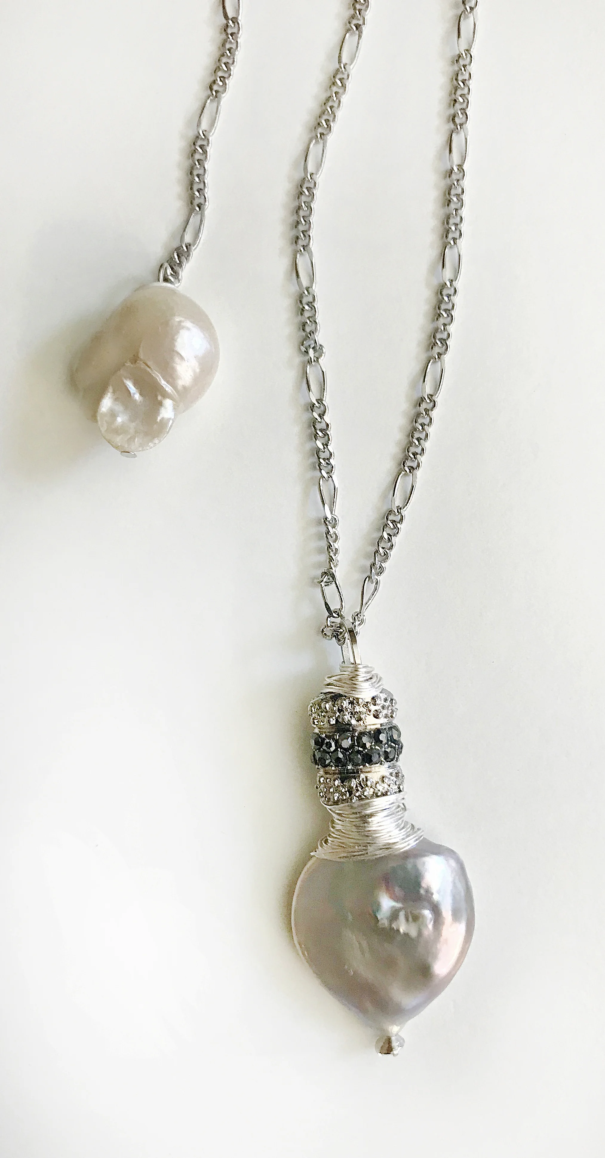 Silver Wrapped Coin Pearl Necklace
