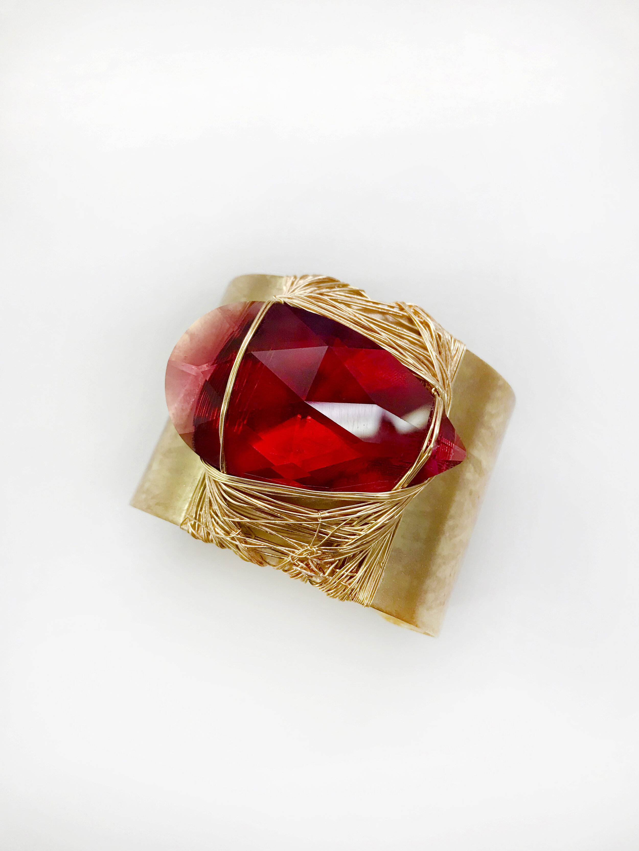 Ruby Swarovski Gold Brass Cuff
