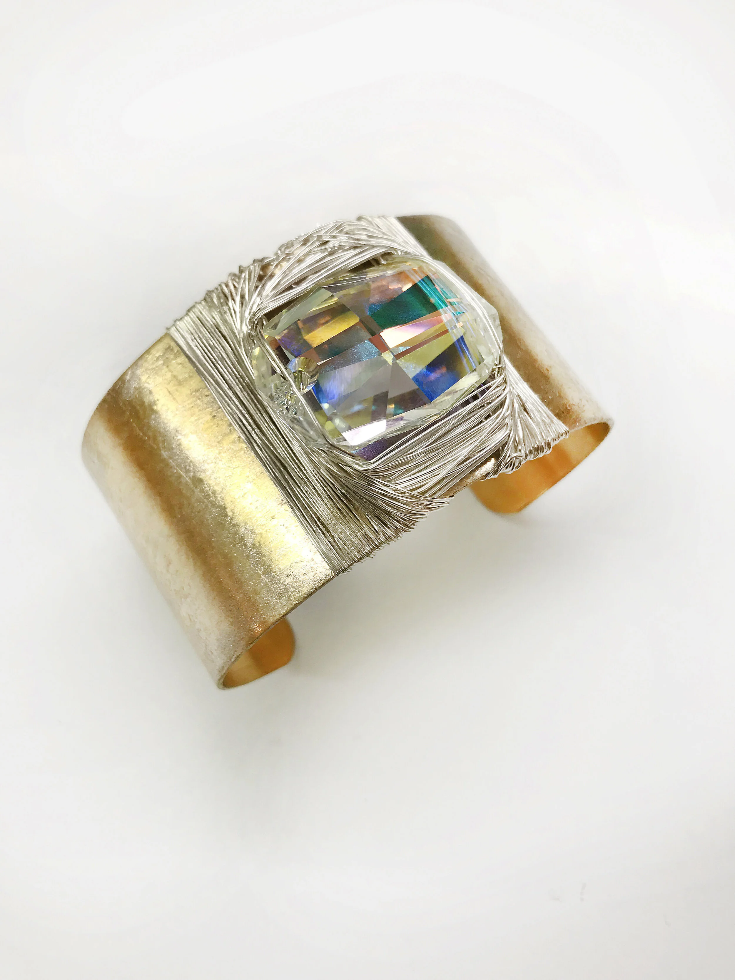 Silver Aurora  Borealis Painted Brass Cuff