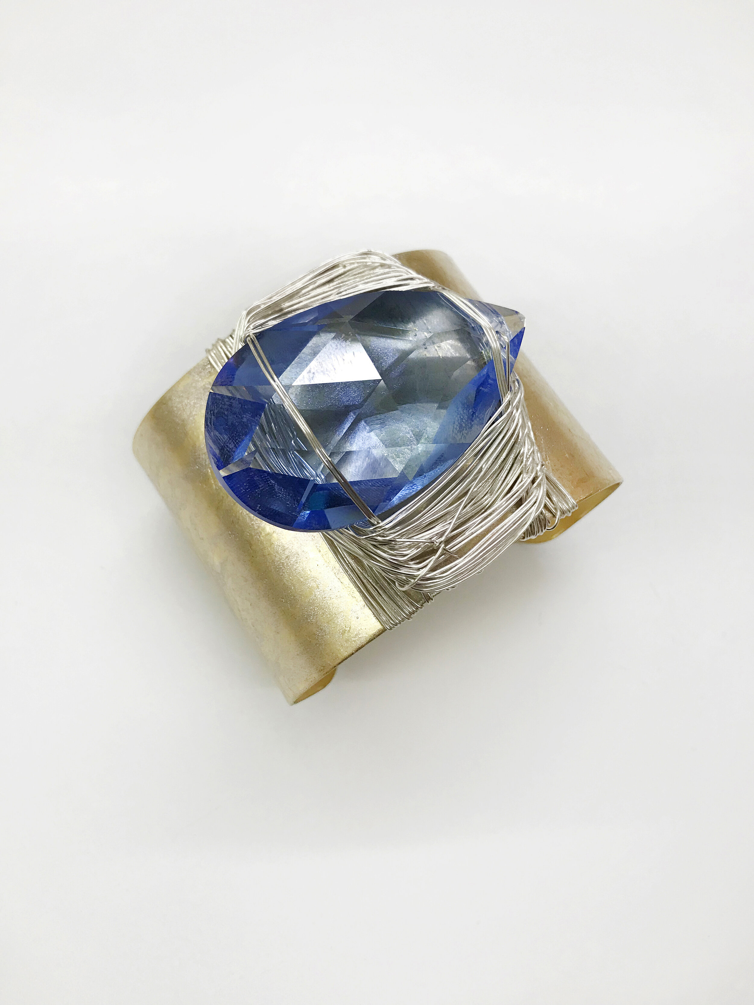 Silver Saphire Swarovski Painted Cuff 