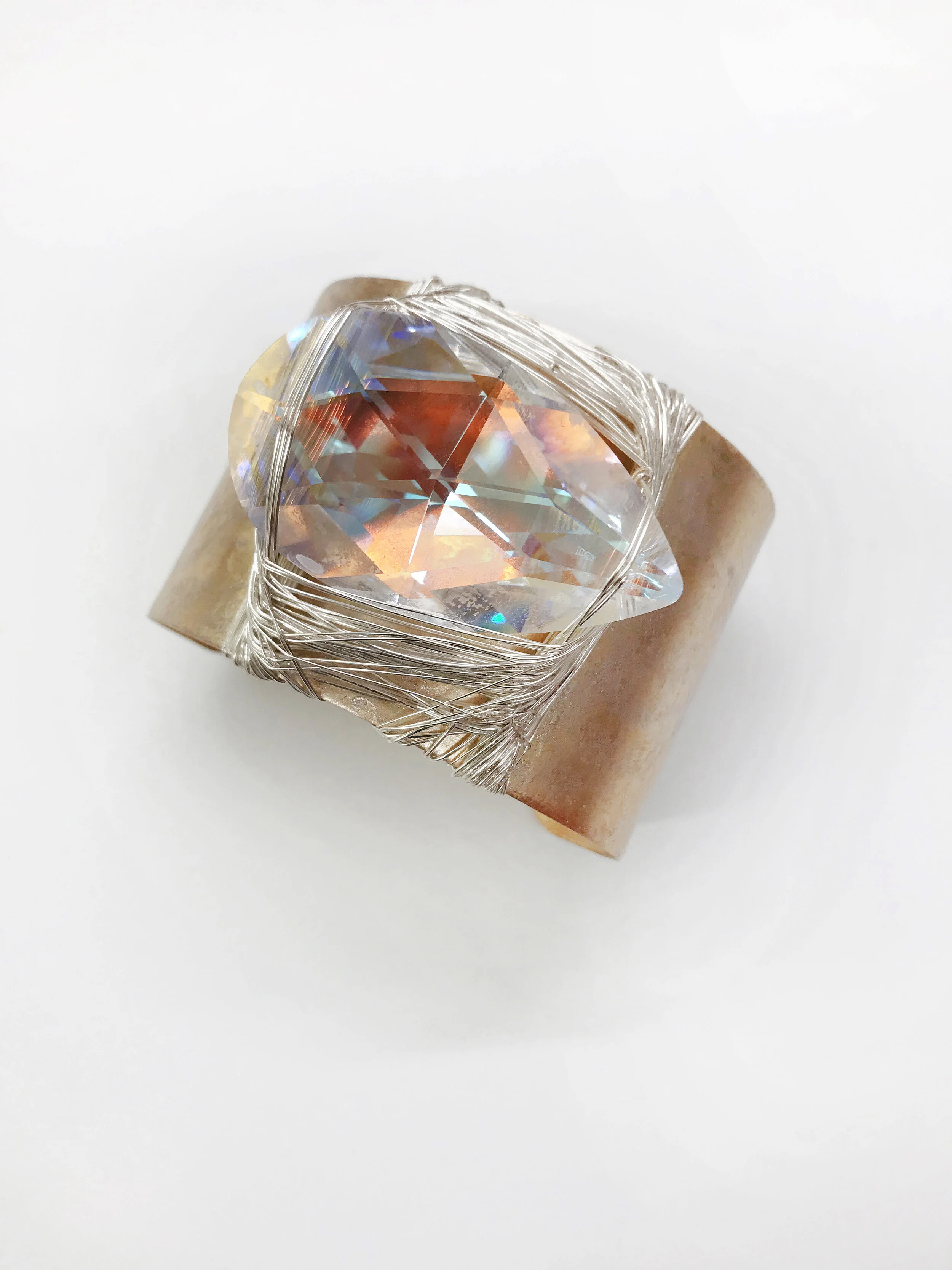 Silver Aurora Borealis Swarovski Metal Cuff