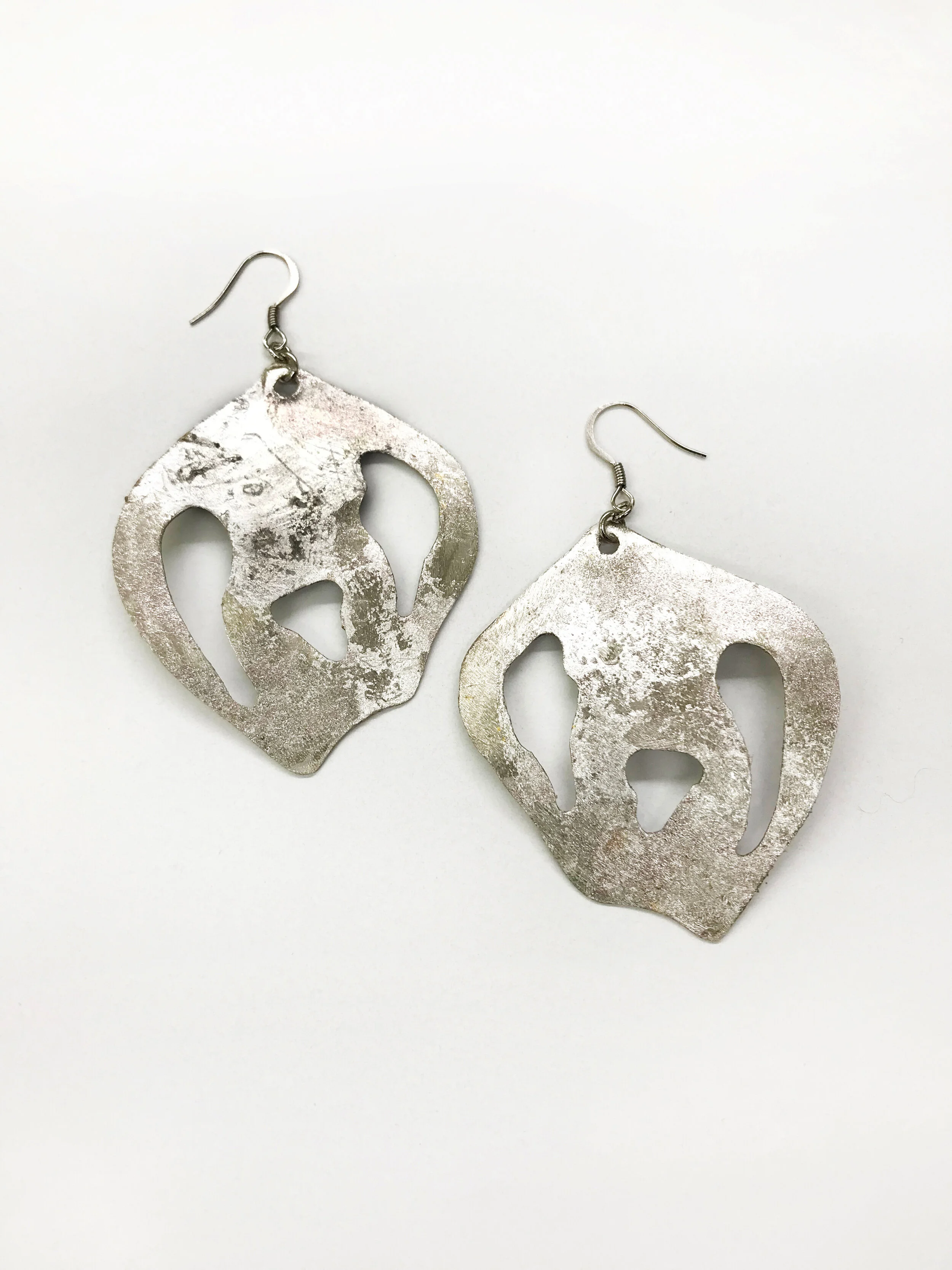 Hammered Pierced Silver Metal Earrings 