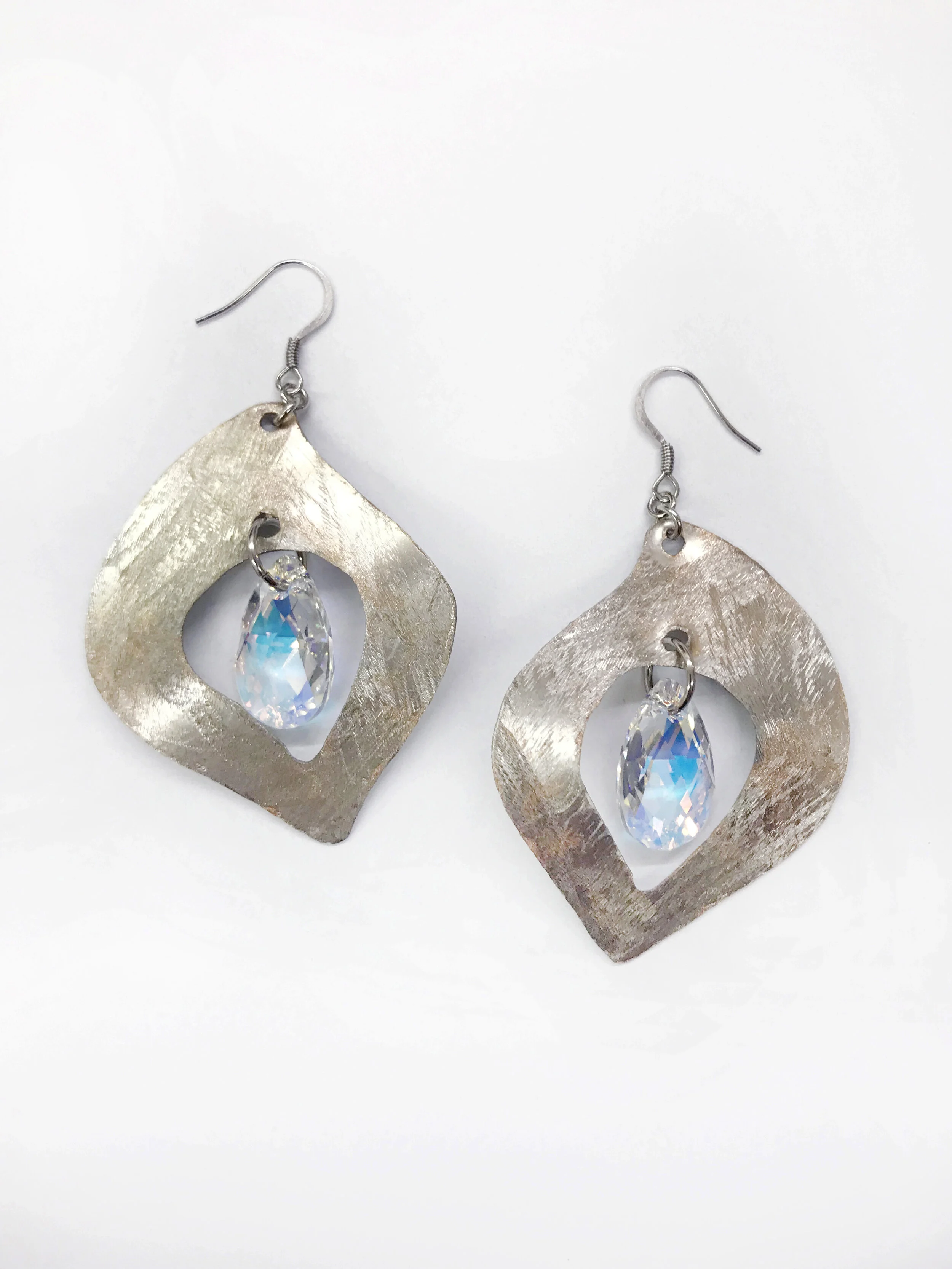 Aurora Borealis Swarovski Metal Drop Earrings 