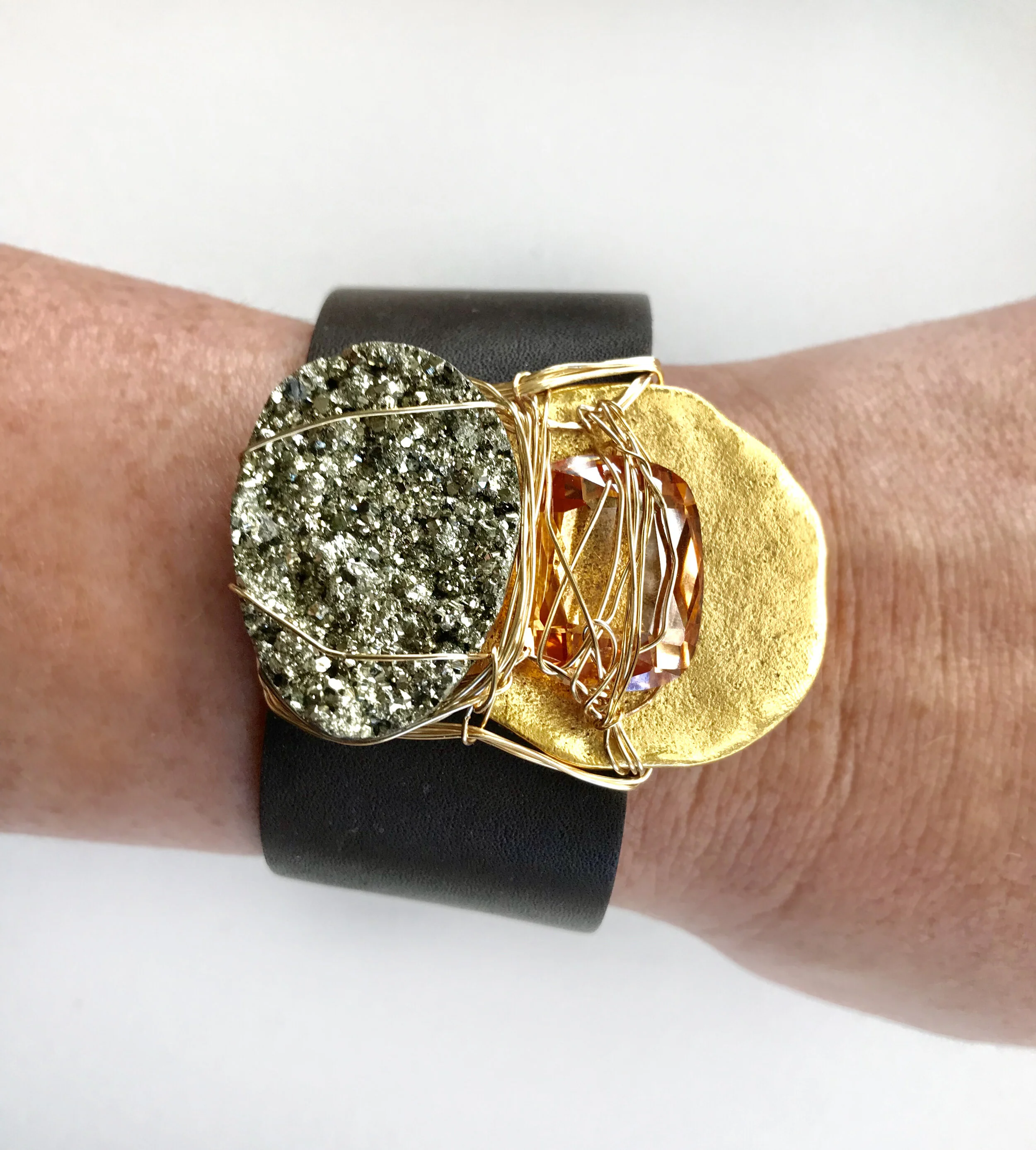 Swarovski Pyrite Pewter Leather Cuff 