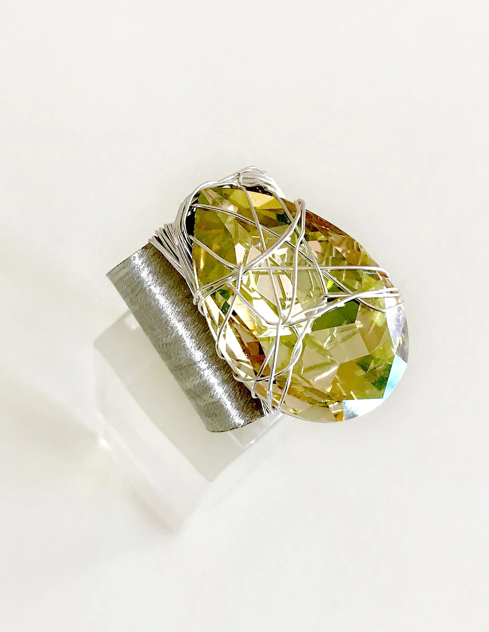 Silver Luminous Lemon Swarovski Adjustable Ring 