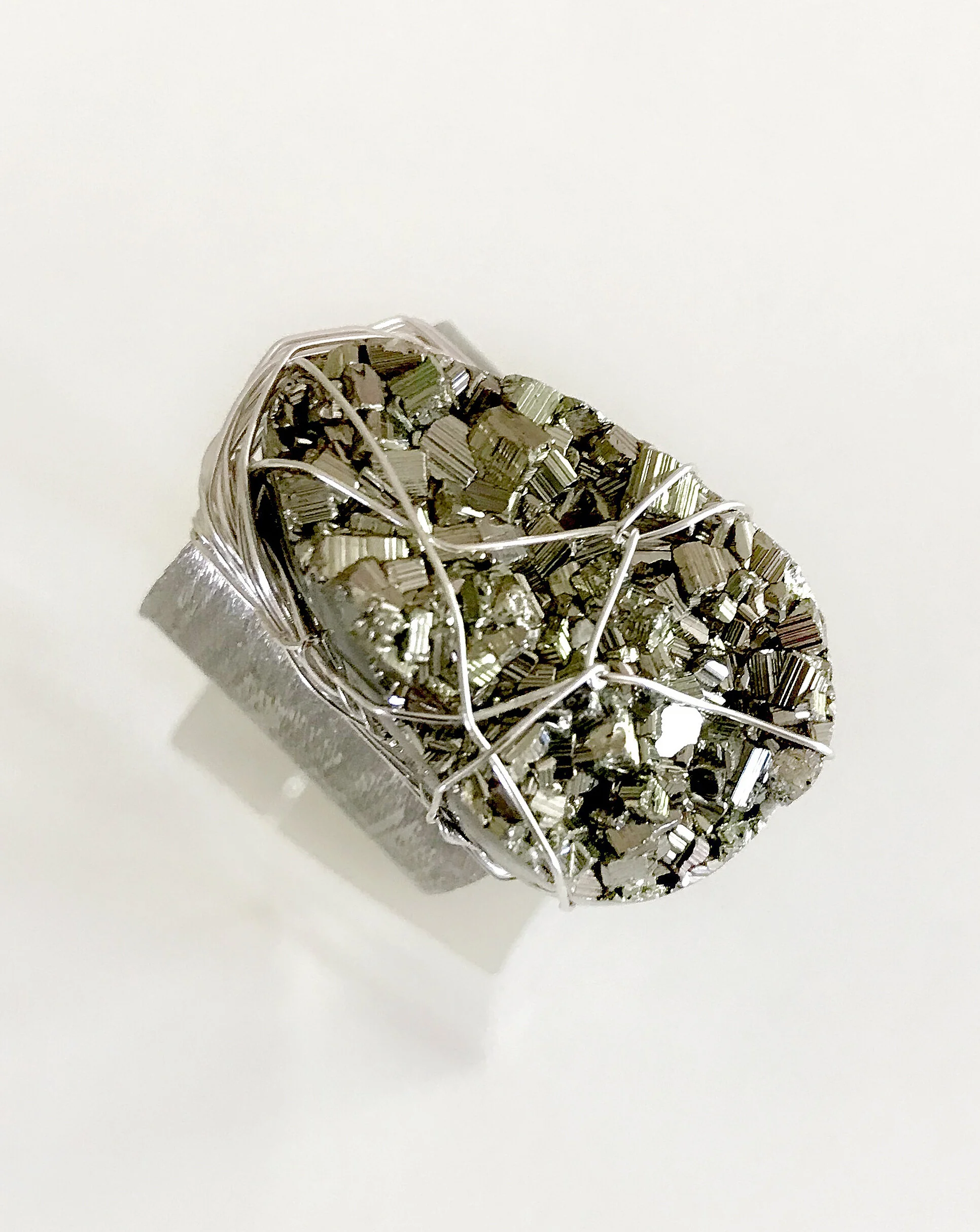 Silver Pyrite Adjustable Ring 