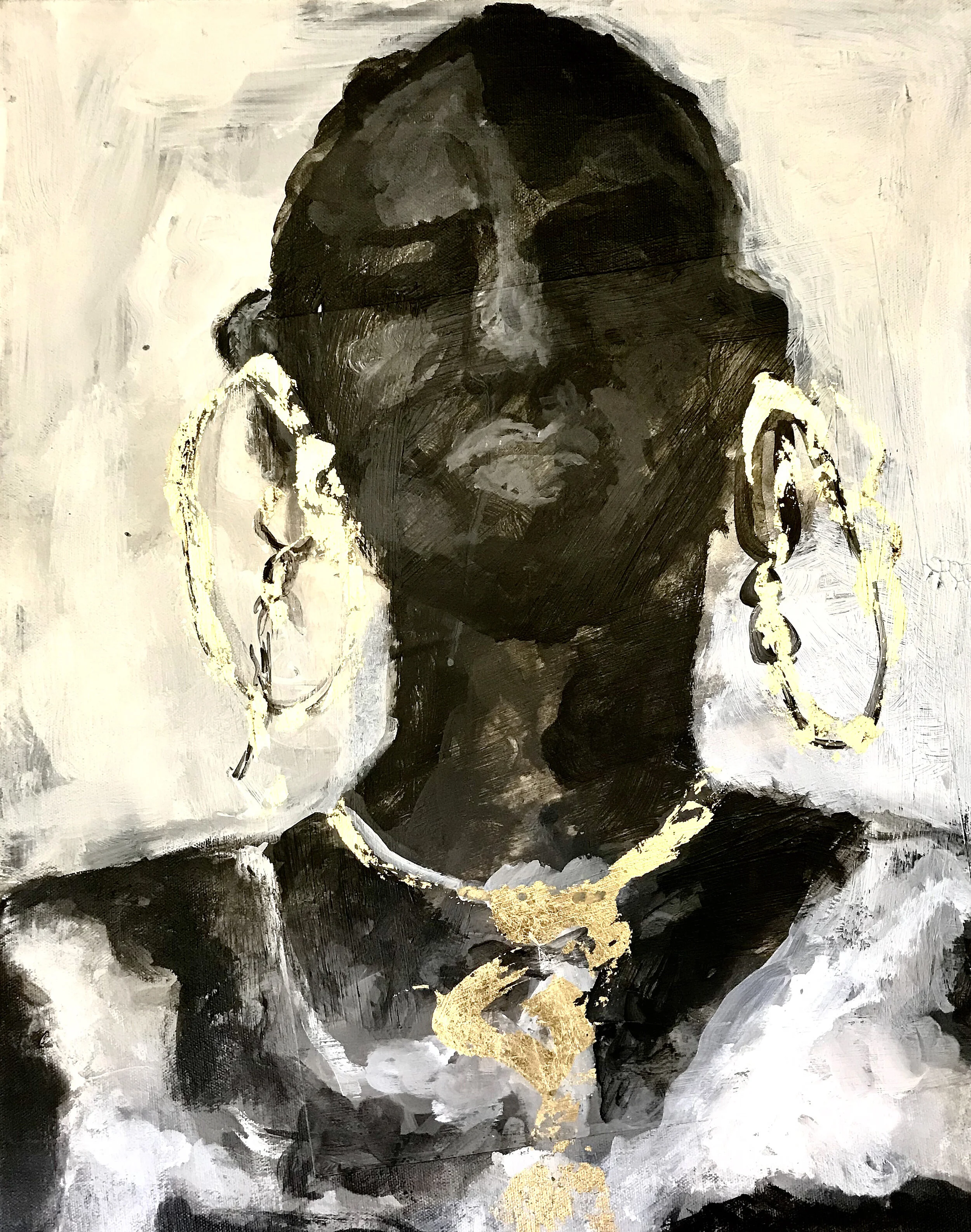Maasai Painting / Gold Leaf / Acrylic on Canvas 12x24 inches 