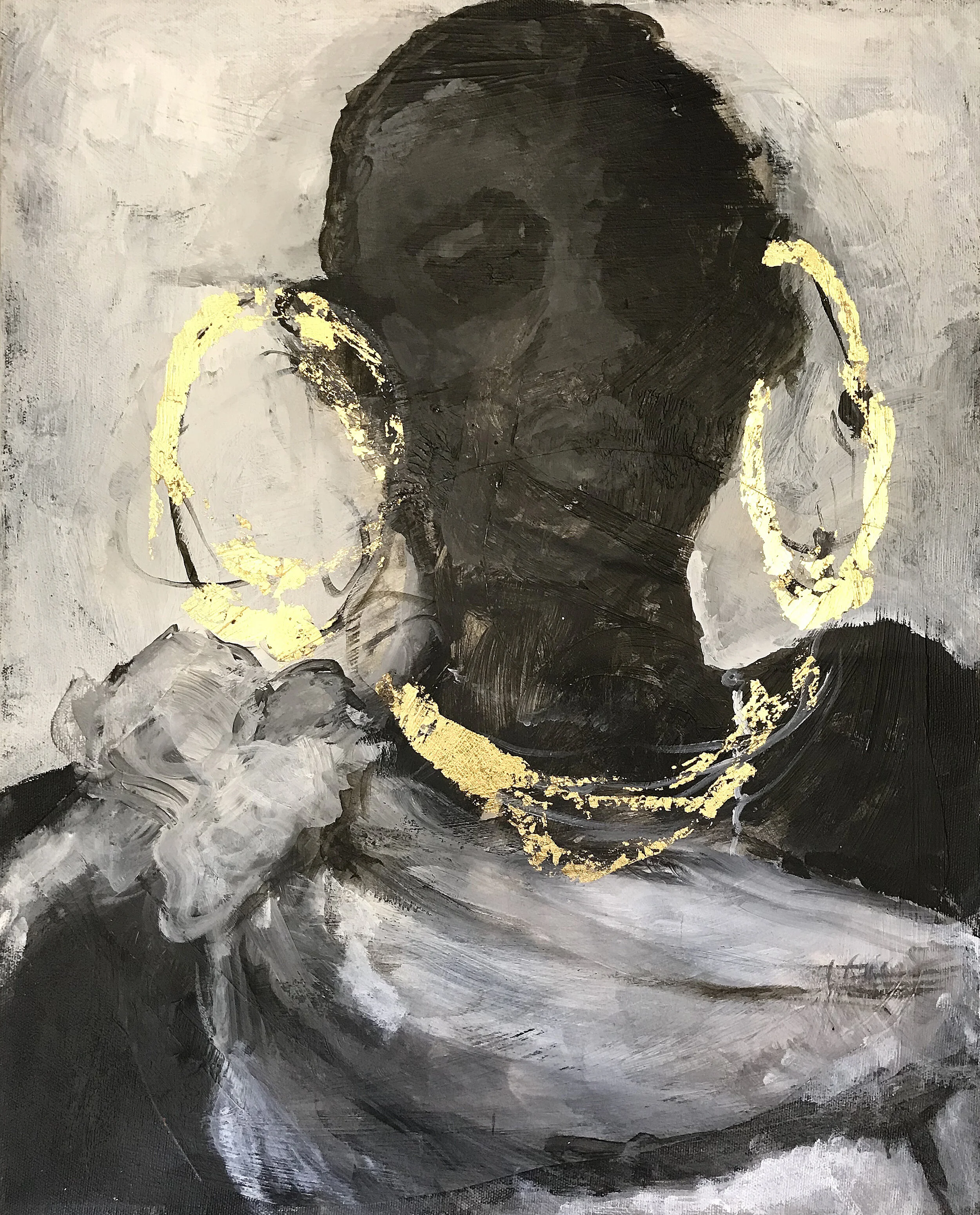 Maasai Painting 2 / Gold Leaf / Acrylic on Canvas 12x24 inches