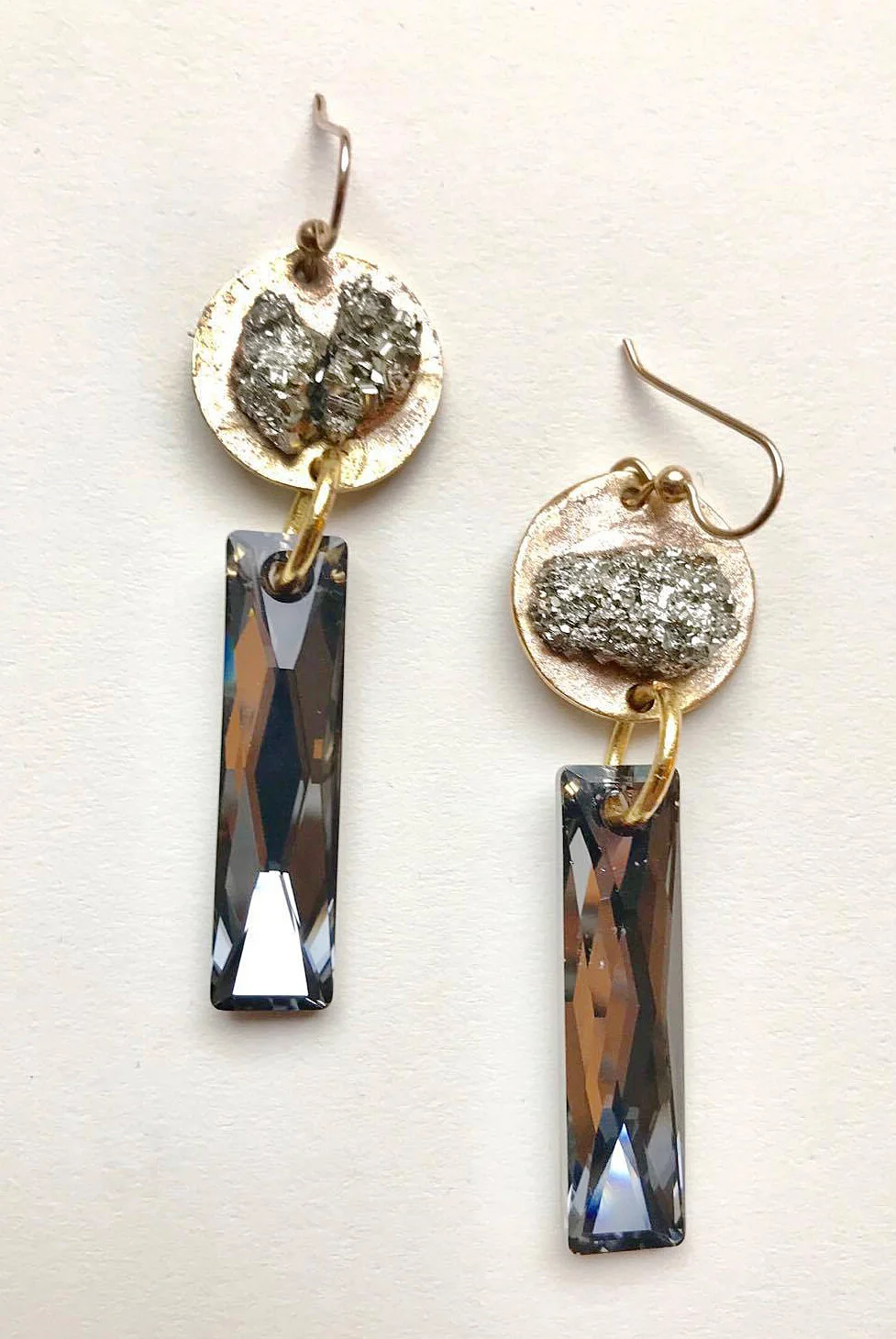 Gold Plated Swarovski Baguette Pyrite Earrings 