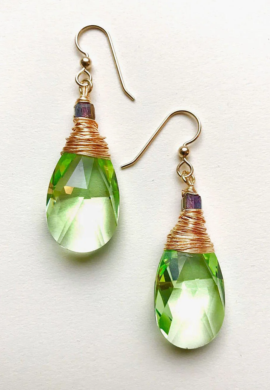 Gold Plated Peridot Swarovski Wrap Earrings
