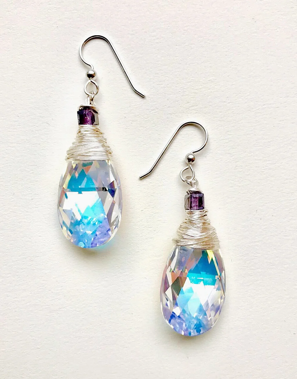 Silver Plated Aurora Boreal Wrap Earrings