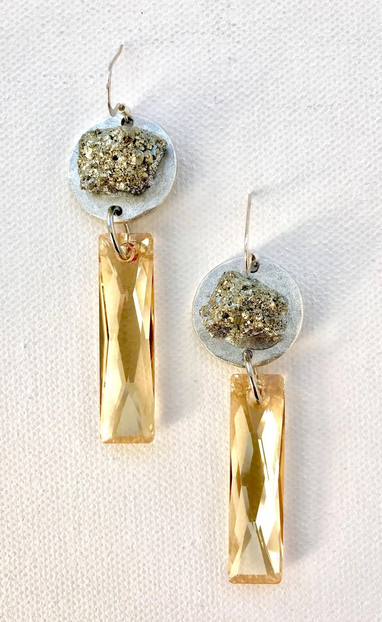 Silver Swarovski Baguette Pyrite Earrings