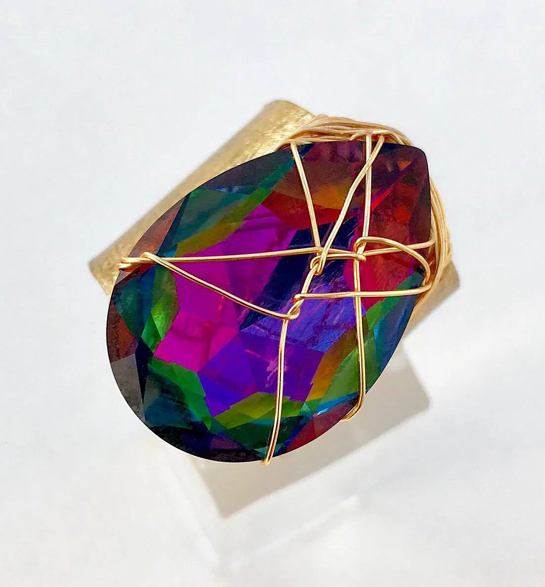 Gold Plated Swarovski Plum Iridescent Adjustable Ring