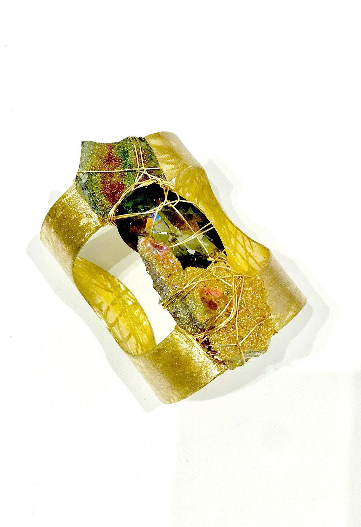 Smokey Swarovski Drusy Hammered Brass Cuff