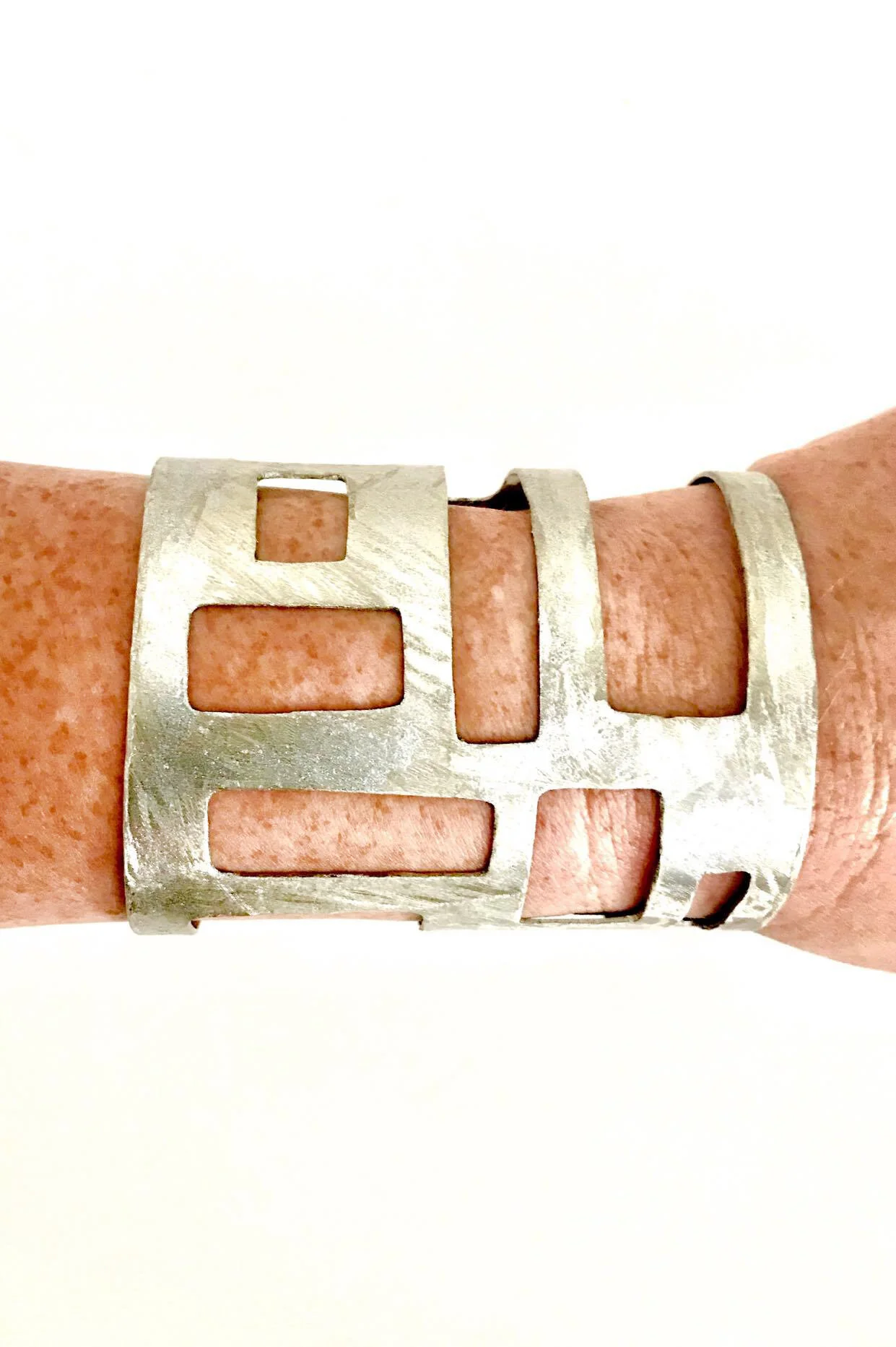 Geometric Hammered Silver Cuff