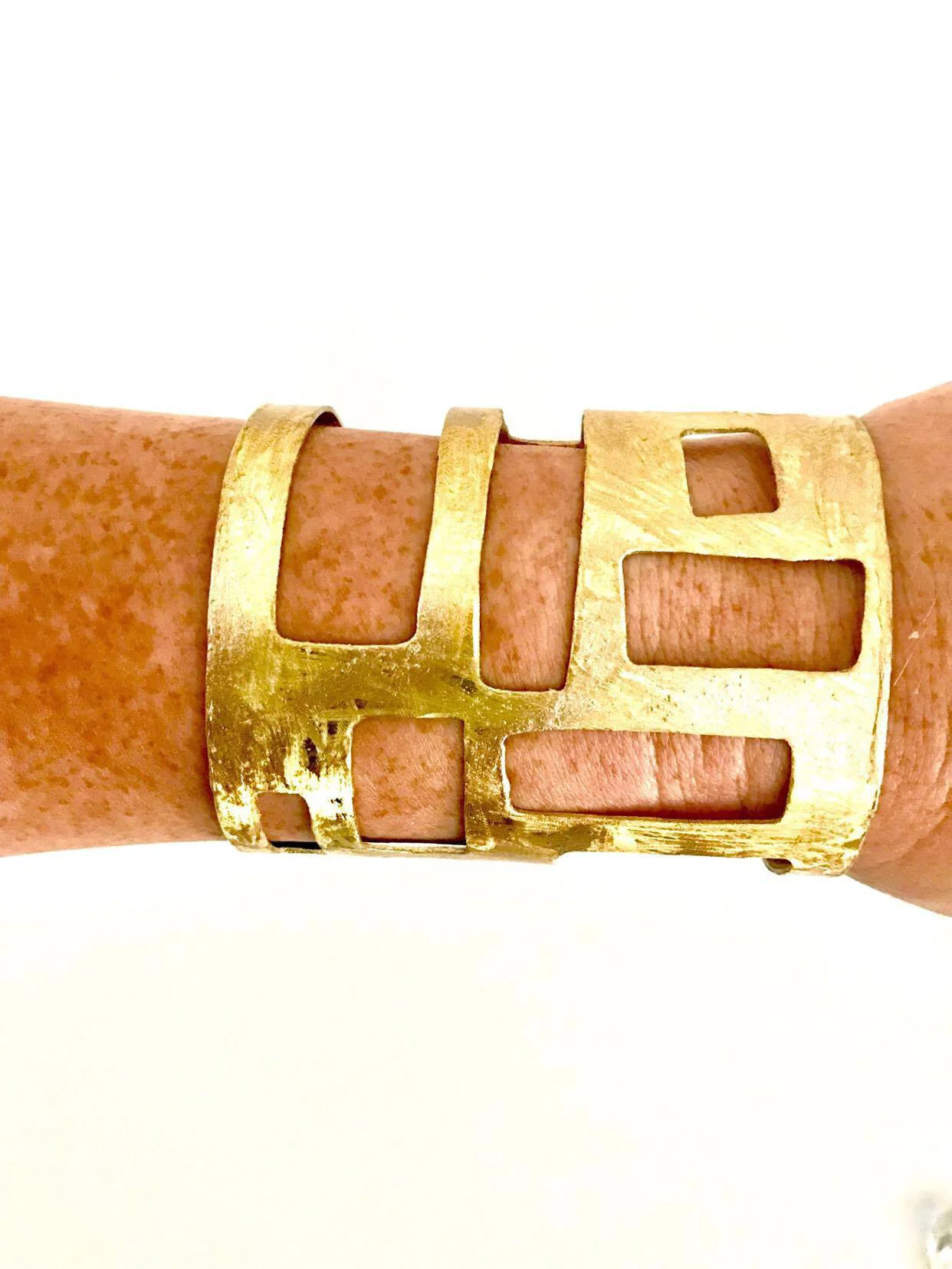 Geometric Hammered Brass Cuff