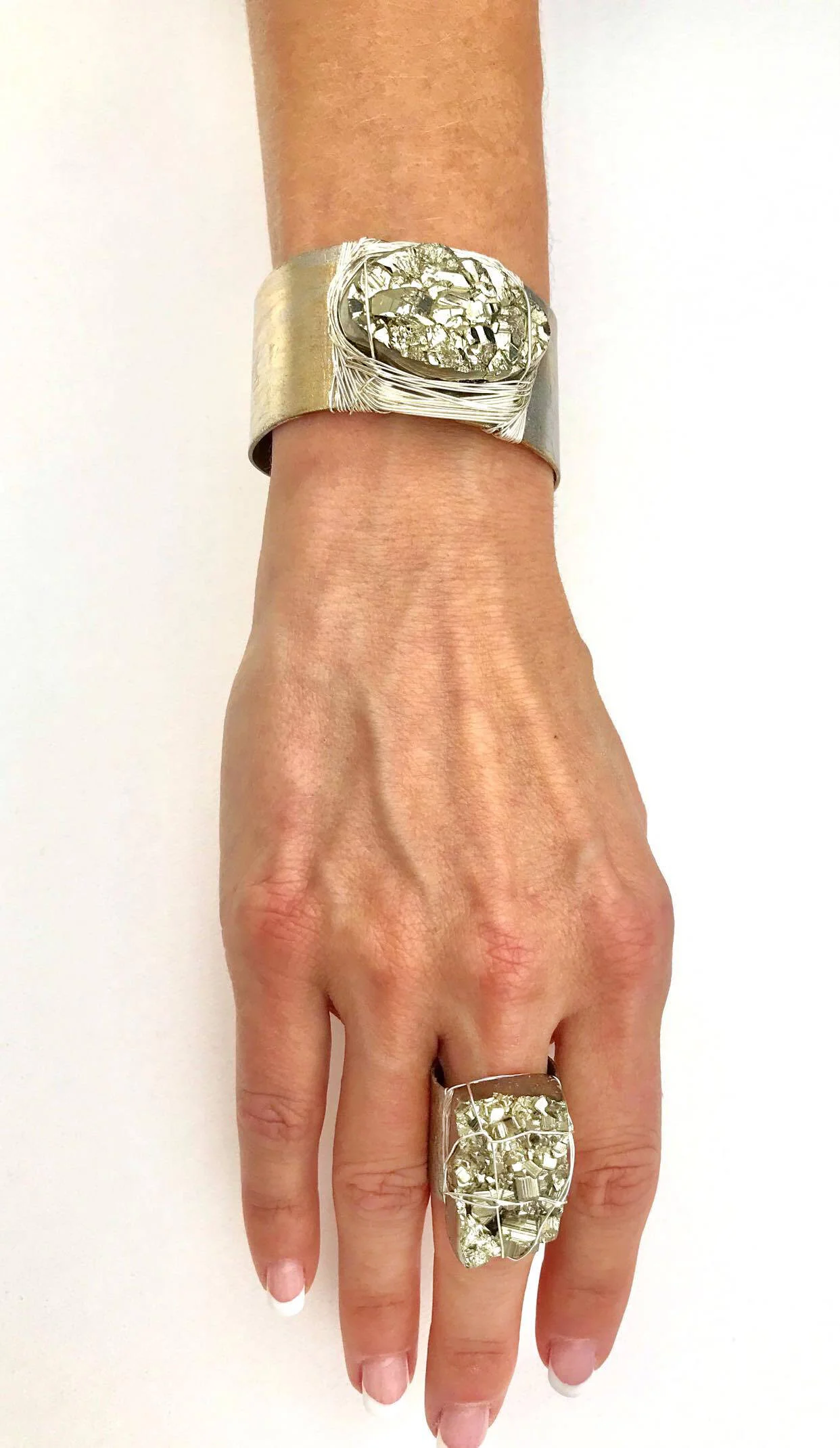 Hammered Silver Pyrite Cuff 