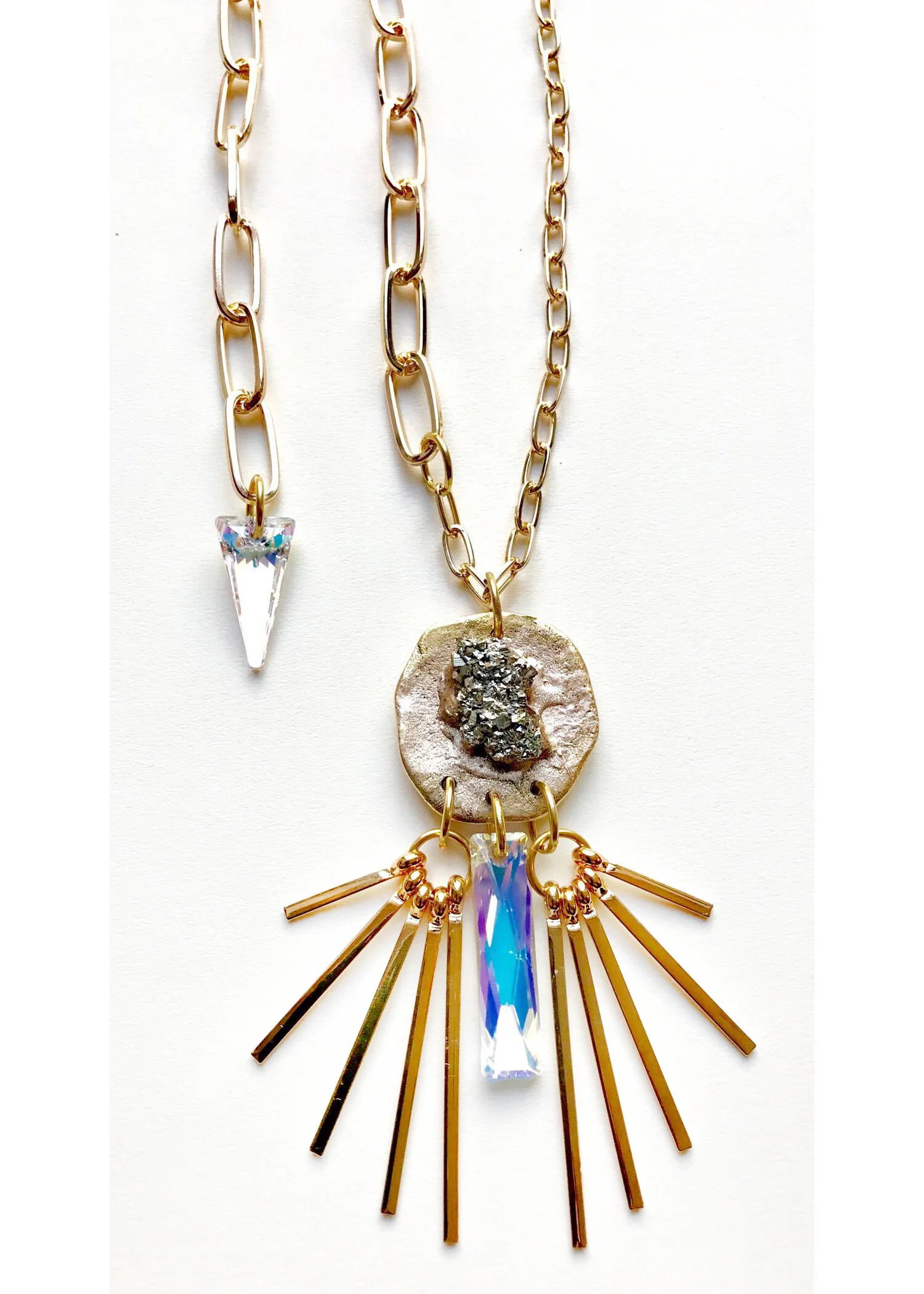 Pyrite Swarovski Adjustable Casted Pendant 
