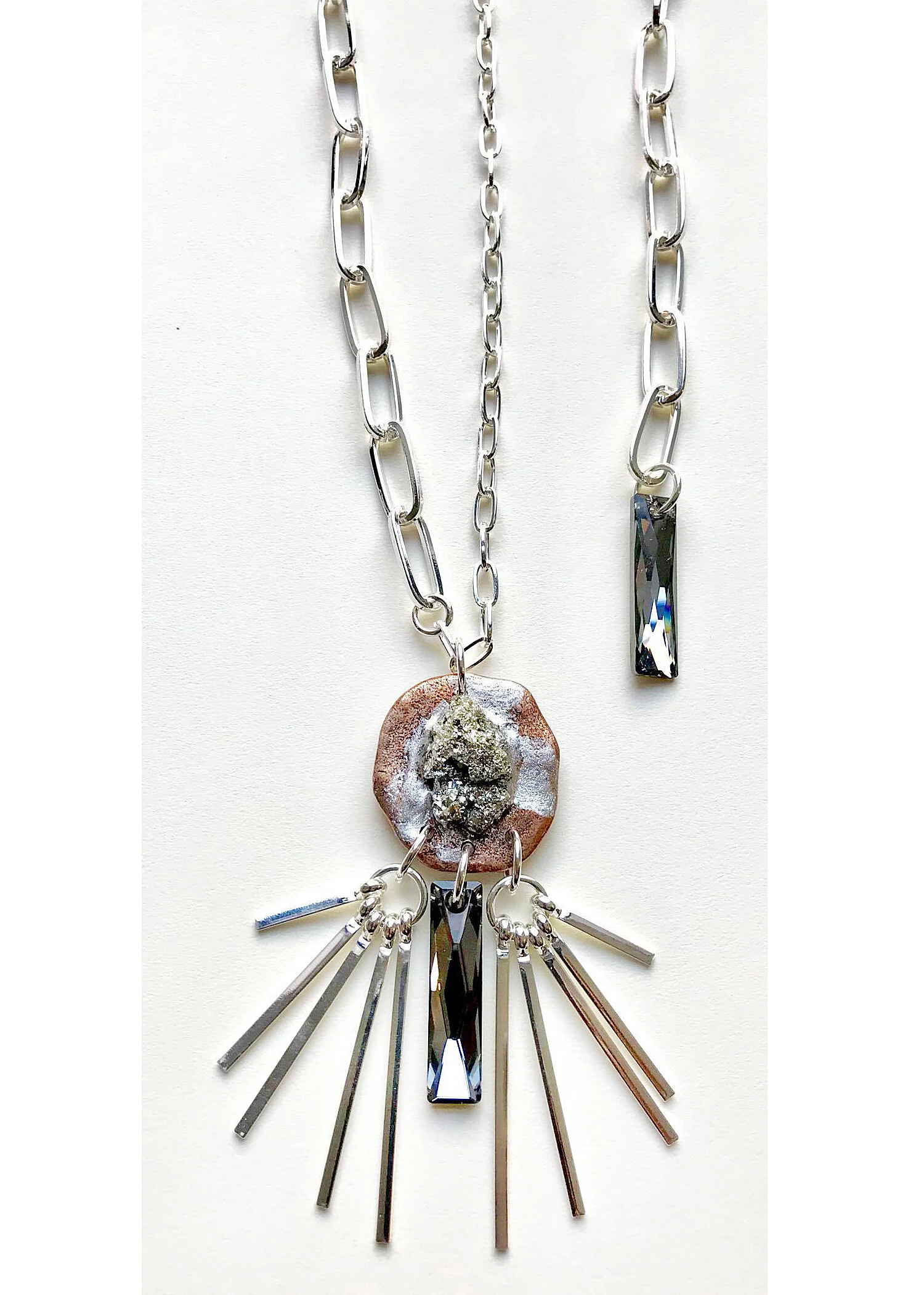 Pyrite Swarovski Adjustable Casted Pendant 