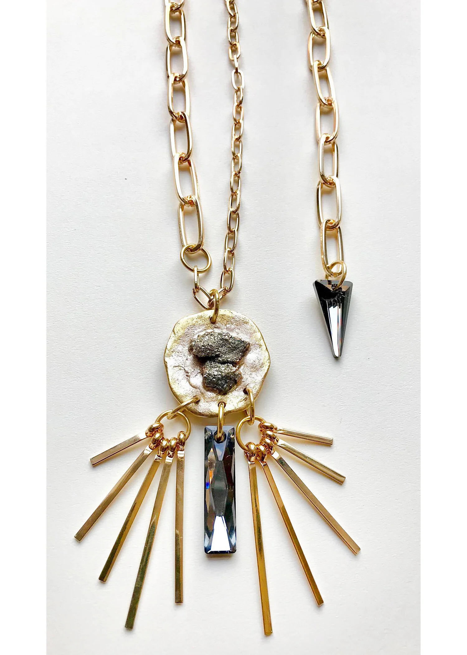 Pyrite Swarovski Adjustable Casted Pendant