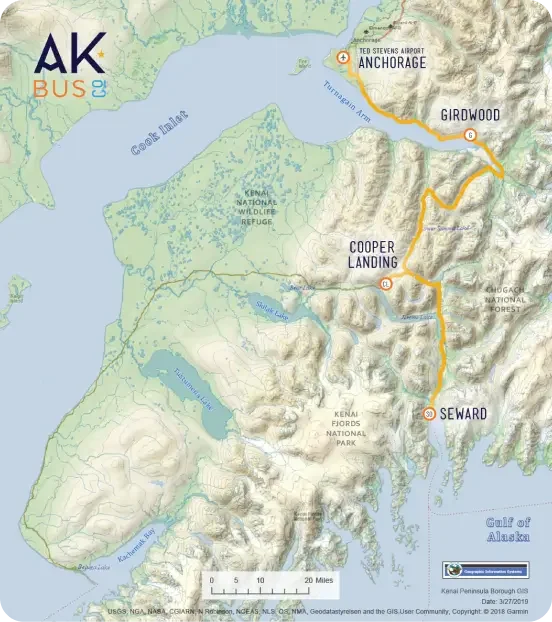 Anchorage to Seward map
