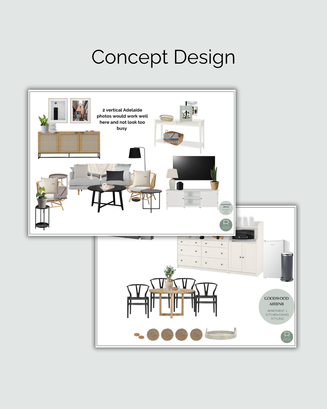 moodboard and concept board of Goodwood airbnb