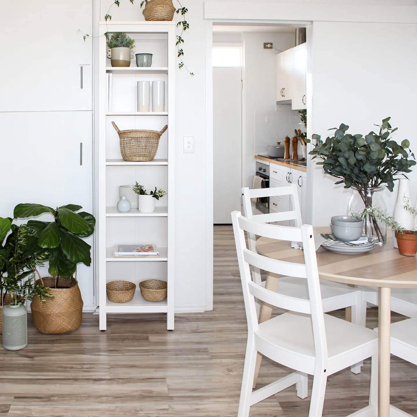 Got a tall, narrow bookcase that feels a bit lost in the room?⁠
⁠
Try styling the floor space beside it. Adding a plant, basket or chair next to it creates a wider visual moment&mdash;and helps balance out its height in the space.⁠
⁠
In this project,