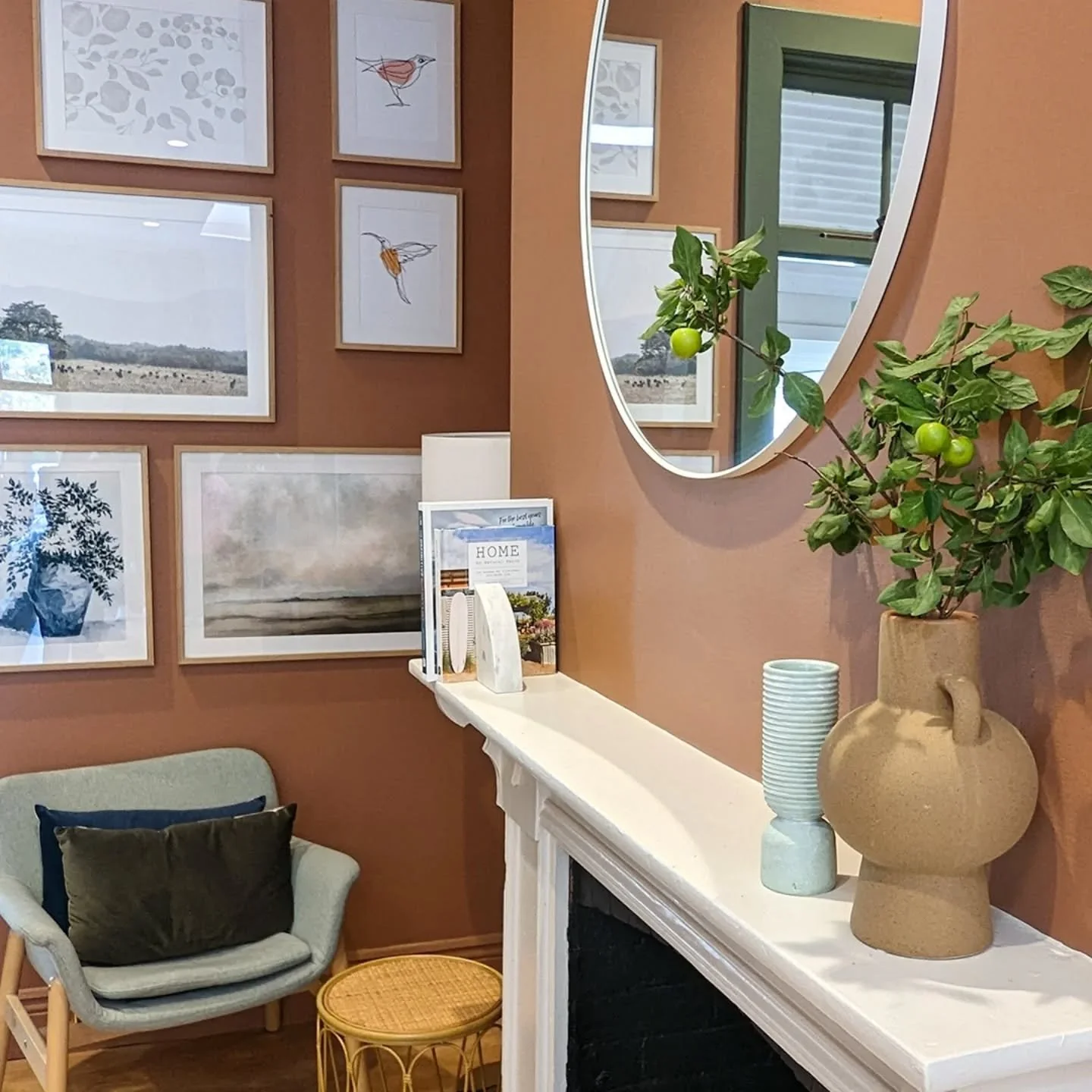 A place for a quiet coffee, or perhaps some work on your laptop...⁠

⁠

What were the design choices behind this space?⁠

➡️ Zoning through art gallery walls⁠

➡️ Terracotta walls to create ambience and warmth⁠

➡️ Embracing the quirky nooks in this 