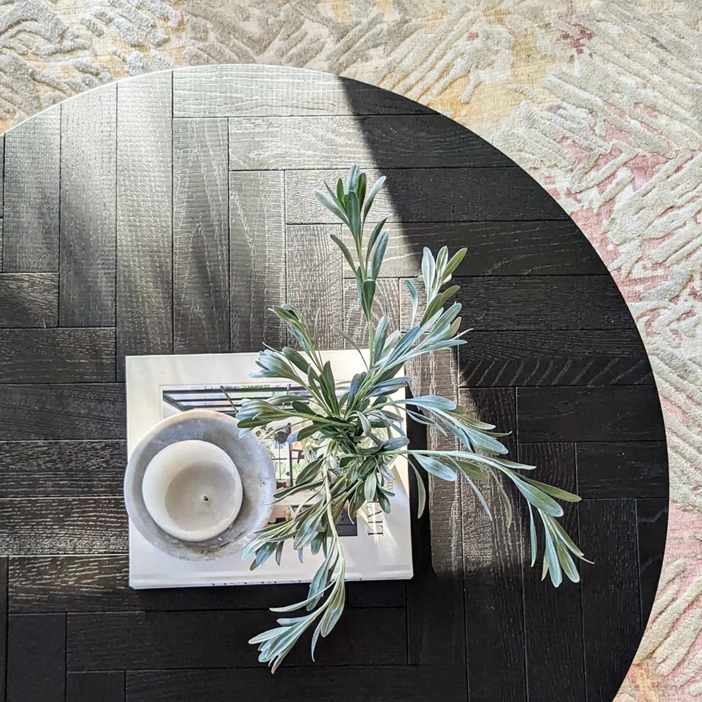 I love how the light fell on this coffee table during my client's photo shoot. ⁠
⁠
This coffee table was chosen for it's timber grain and herringbone pattern and with the rug colours brings a subtle sophistication that is noticed over time.⁠
⁠
With t