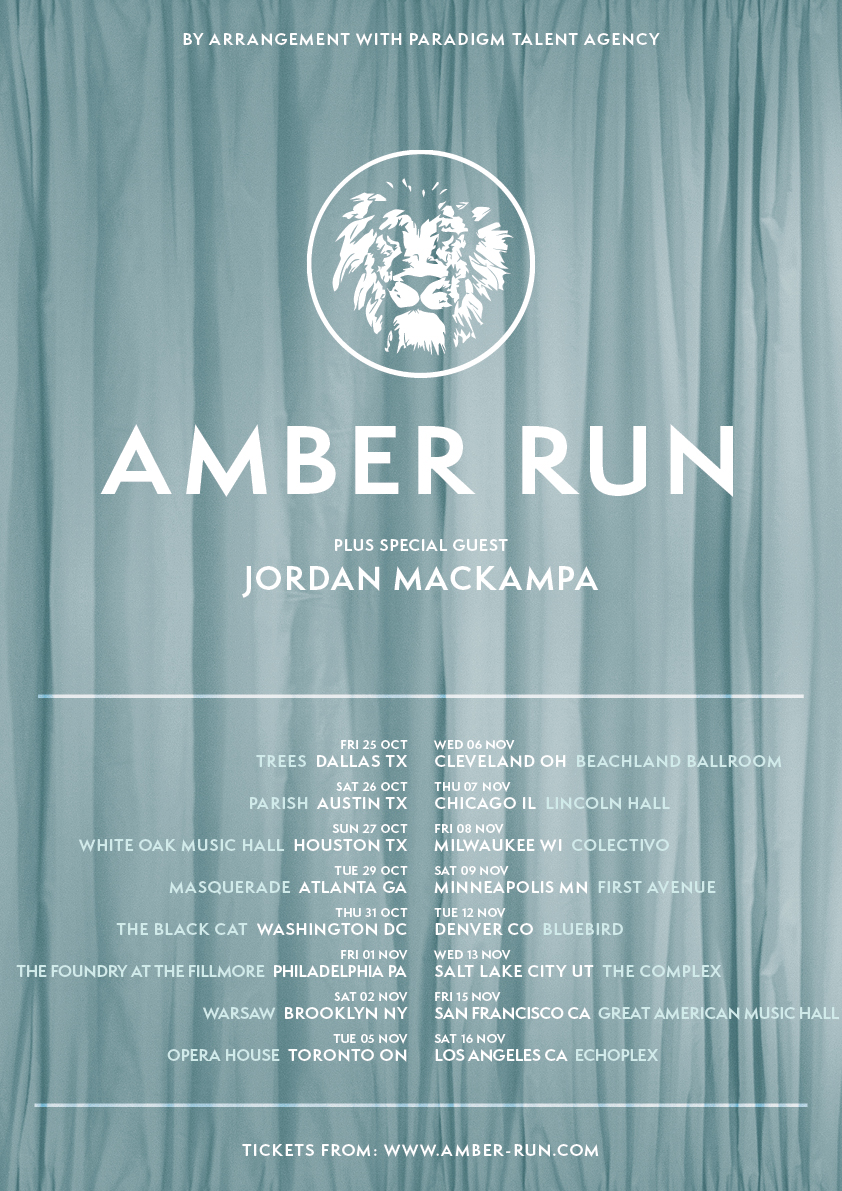 Jordan Mackampa announced to support Amber Run on their US Fall Tour