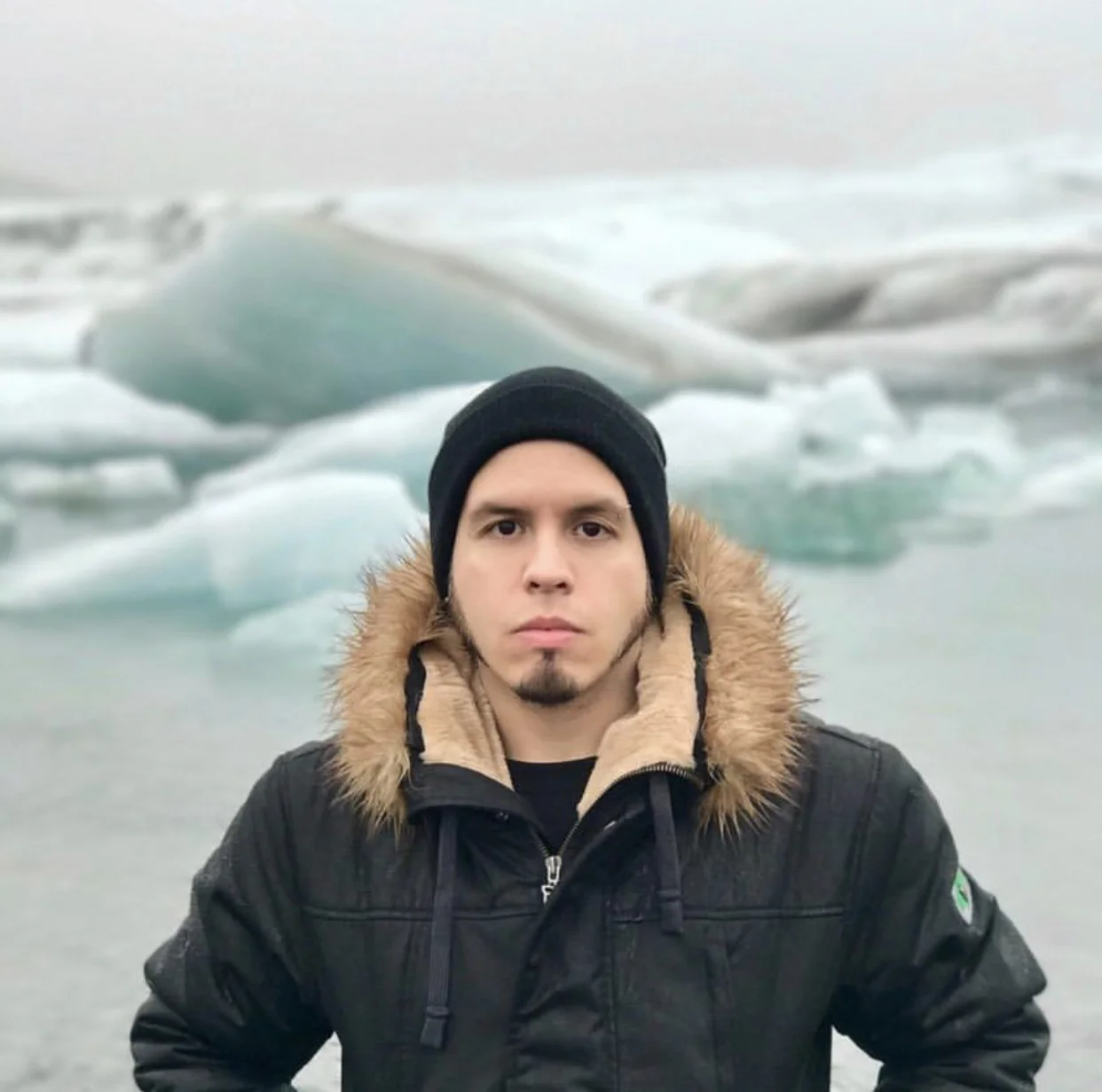 My Husband David in Iceland wearing his Hoodlamb nordic parka.