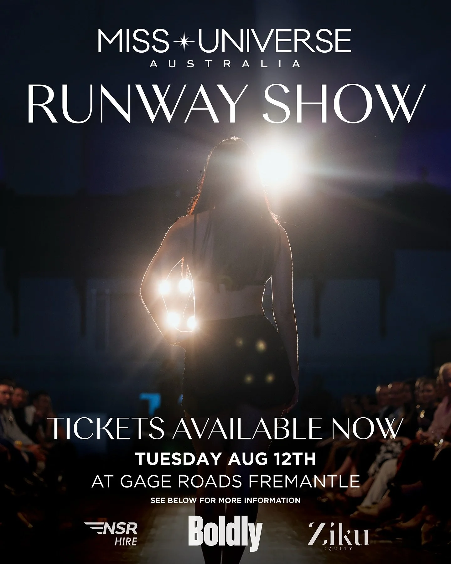 TICKETS ARE NOW LIVE for the 2025 Miss Universe Australia Official Runway Show! 🥂✨

Be there as this year&rsquo;s National Finalists step onto the runway! An evening of celebrating these inspiring and accomplished young women not to be missed! 🎊

H