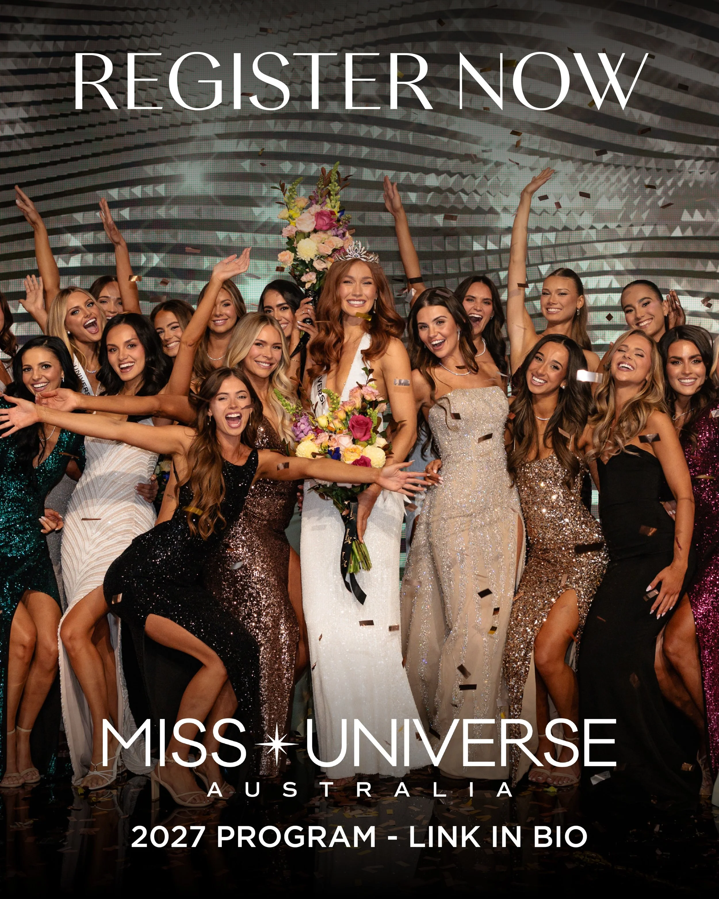 Miss Universe Australia 2027 registrations are officially OPEN! 💫

Your journey starts here - and it could become one of the most transformative experiences of your life!

From self-development opportunities and incredible international travel to un