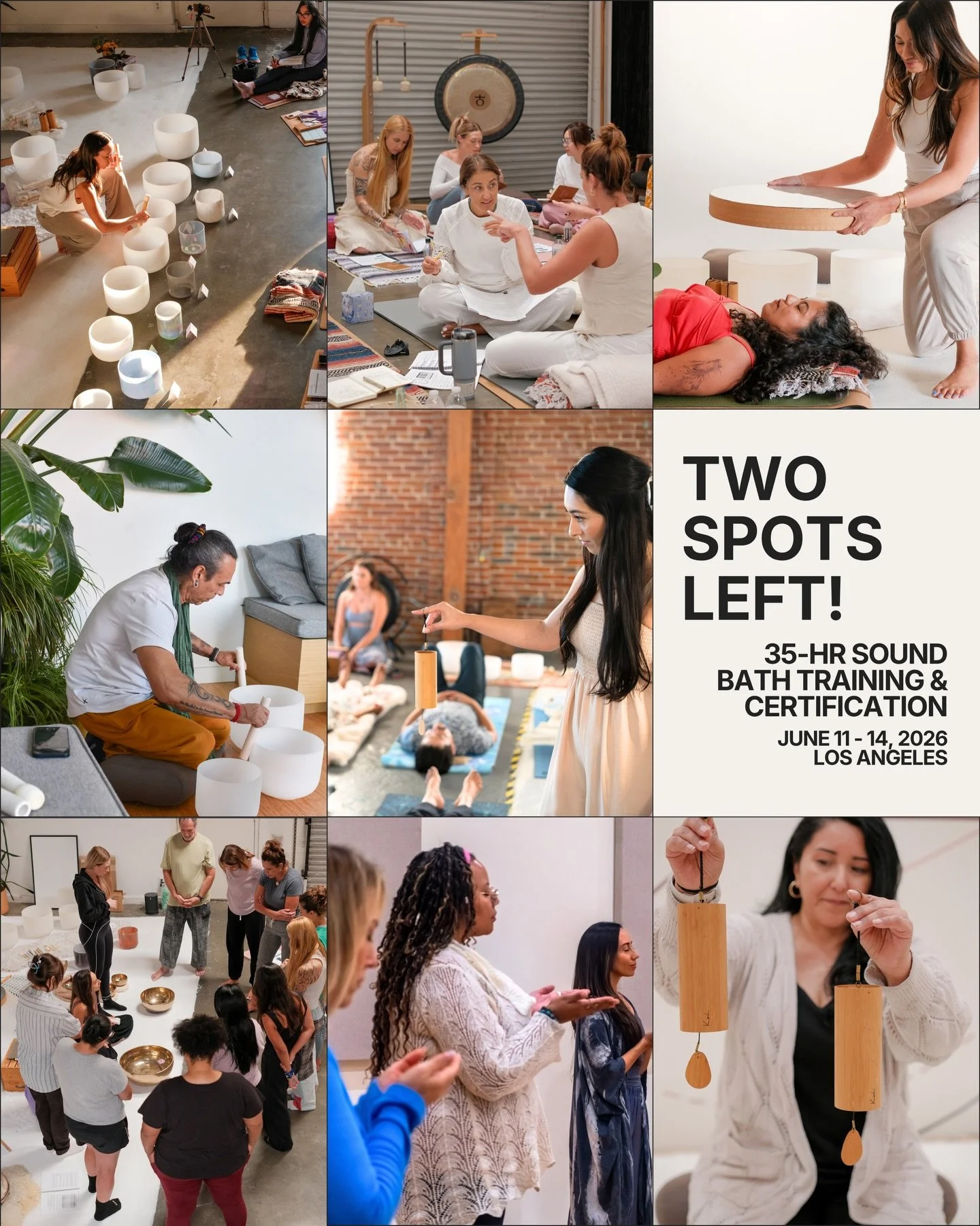 Two spots left. June 11&ndash;14 in Los Angeles.

If something keeps bringing you back to sound, make this the time to finally learn how to share. 

The Aligned Sound Method Level I Sound Bath Certification is a 35-hour immersive training where you&r