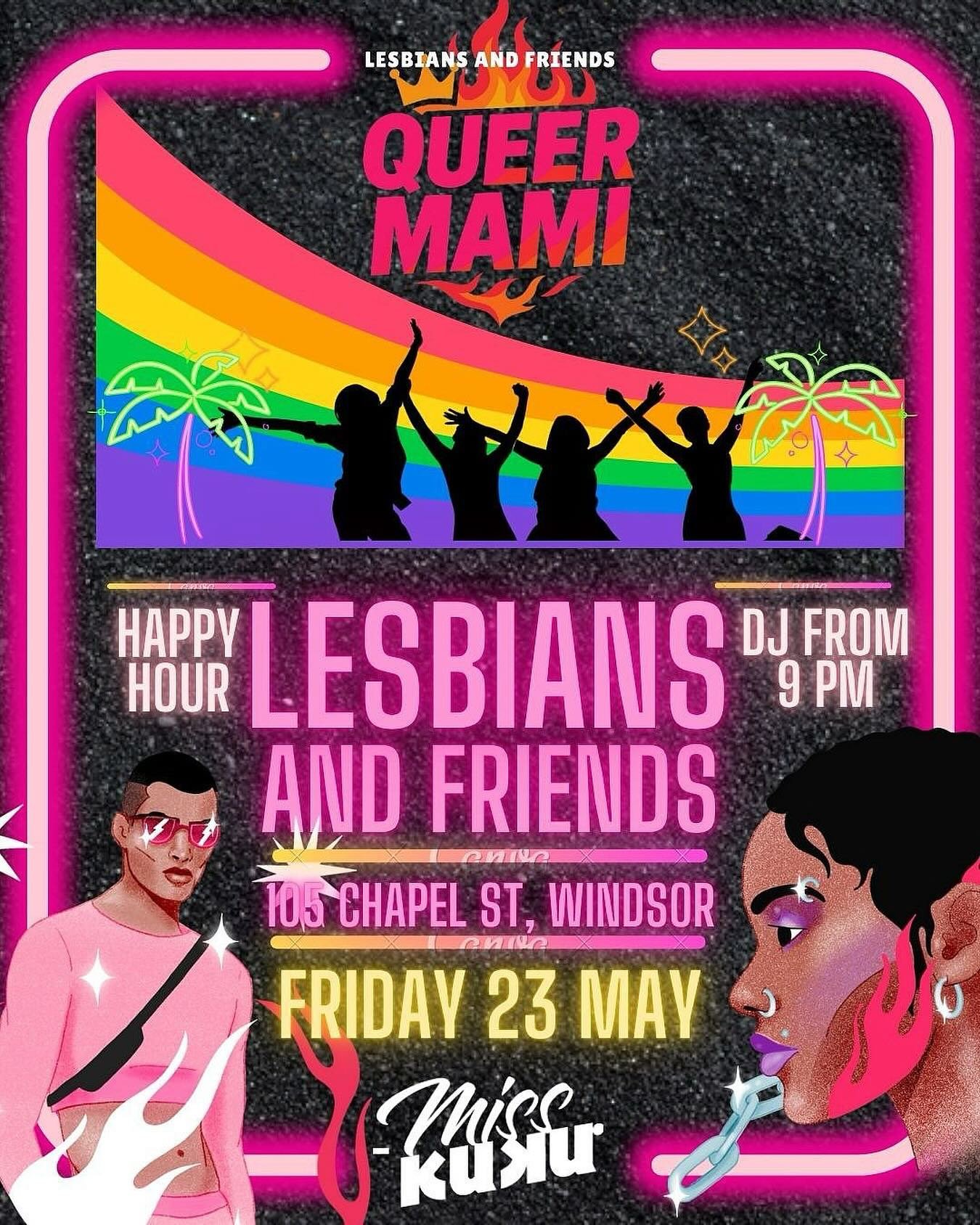 QUEER MAMI is back!
Lesbians &amp; friends, save the date:
Friday, May 23 at Miss Kuku (105 Chapel Street).
Get ready for a night full of Latin beats, fierce vibes, and sexy surprises
DJ from 9PM &lsquo;til late a - come dance, flirt &amp; feel the h