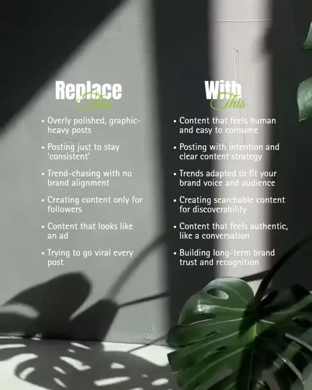 Some of our recommended swaps for social media management right now👩&zwj;💻 

The goal is to create valuable, audience-driven content that&rsquo;s easy to consume, authentic to your brand voice, and not overly produced. Strategy matters just as much