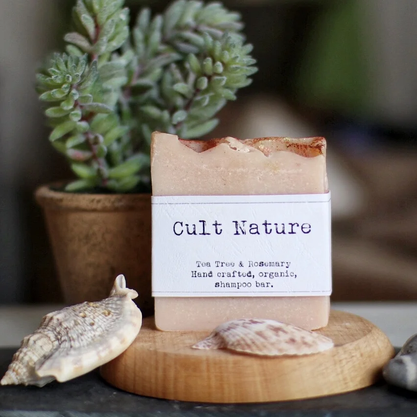 Tea tree and Rosemary, ochre clay and eco mica shampoo bar.
