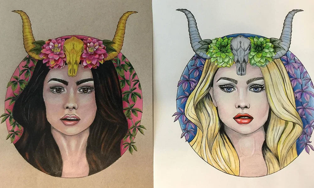Colouring page is the Taurus Girl , available as part of the Faces of the Zodiac adult colouring book.