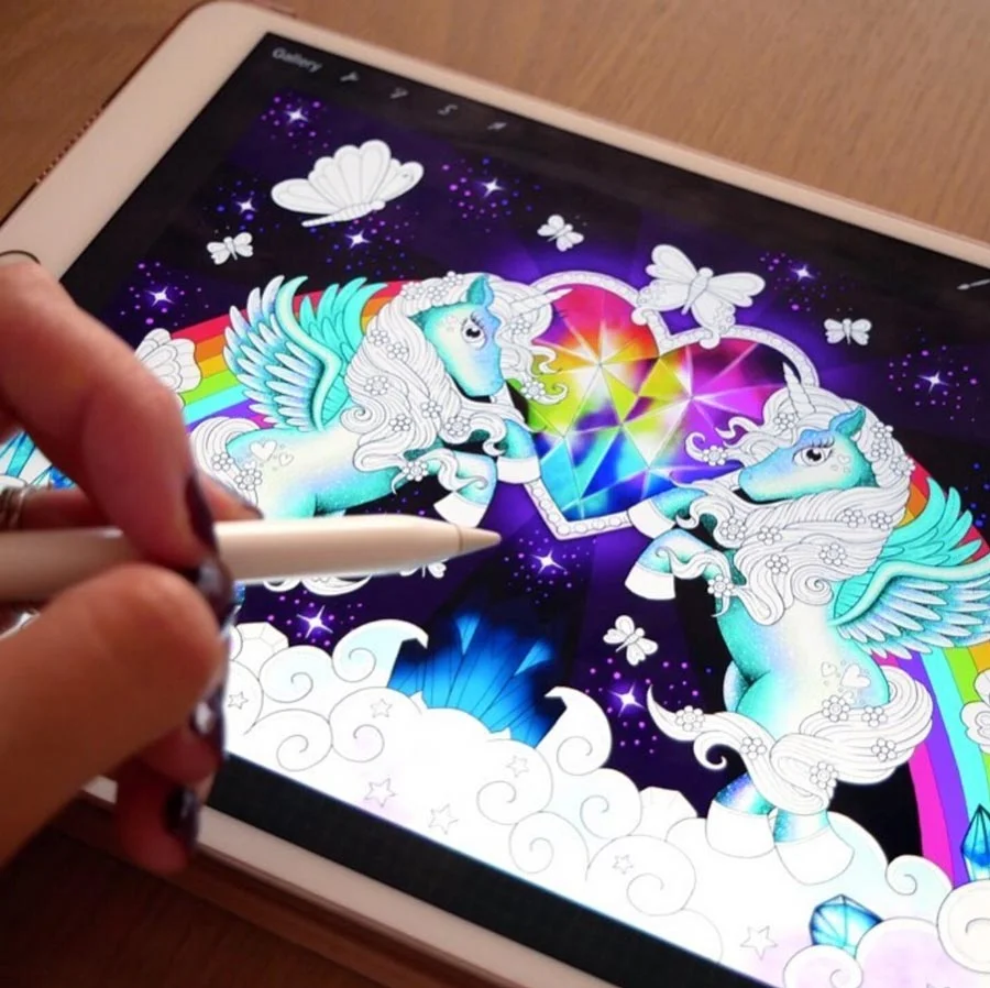 I use Procreate app to draw and colour in my colouring page illustrations, and it’s made my creative process so much easier and more streamlined