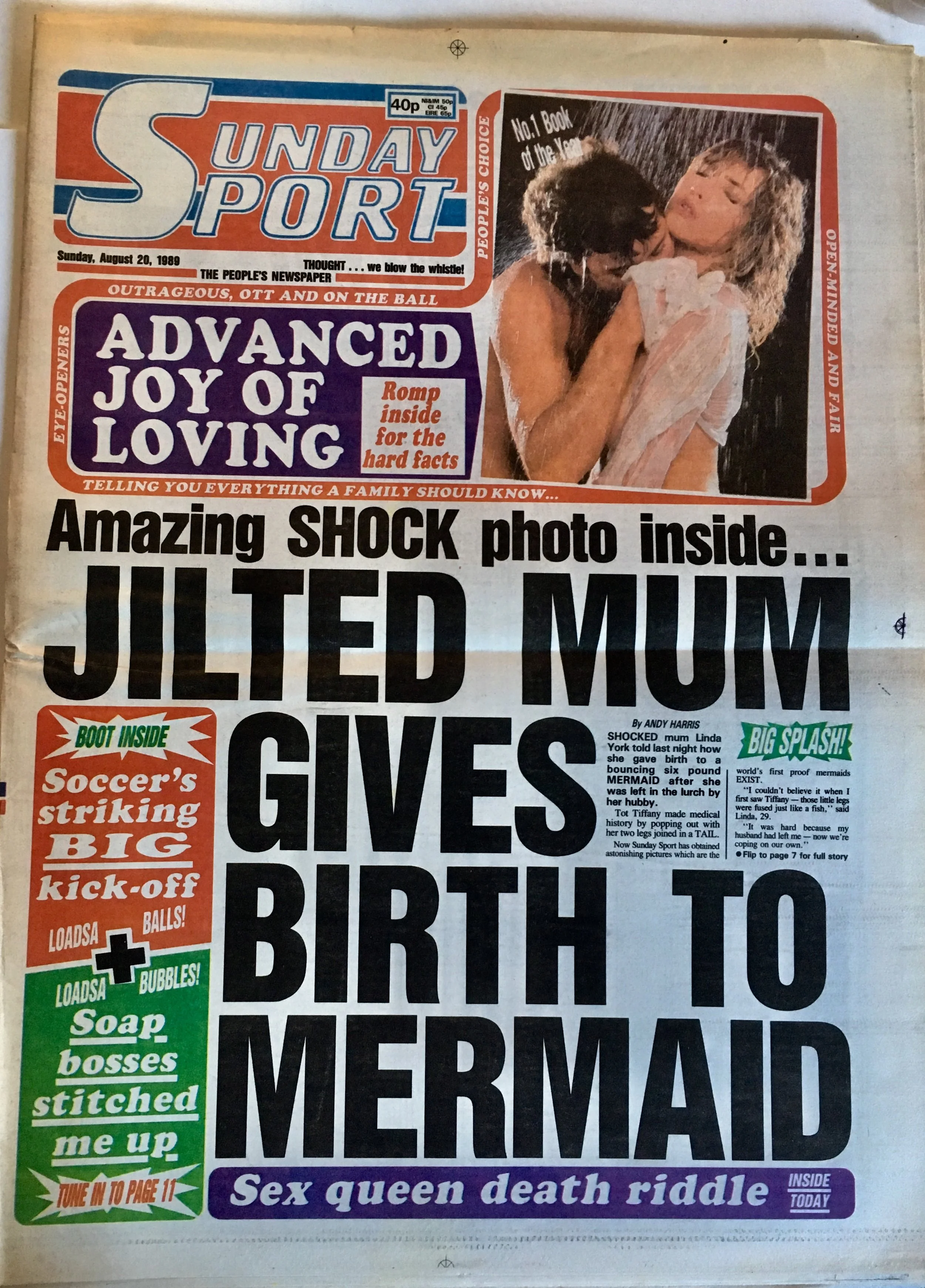 Sunday Sport Newspaper  Crazy Headline 1989