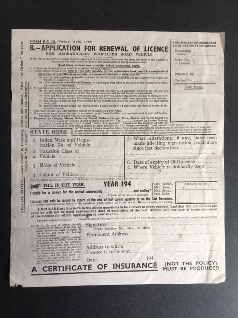 GENUINE BLANK 1940's DRIVING LICENCE FORM